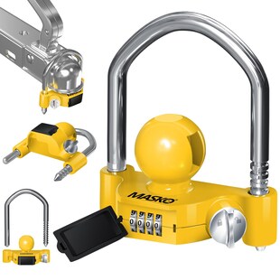 MASKO® Anhängerschloss Zahlenschloss mit 4 Stellig Code für gängige Anhängerkupplung Anhängerkugelsperrkupplung einfache Montage Diebstahlschutz Wohnwagen Anhänger Abschleppsperre Stahlbügel 