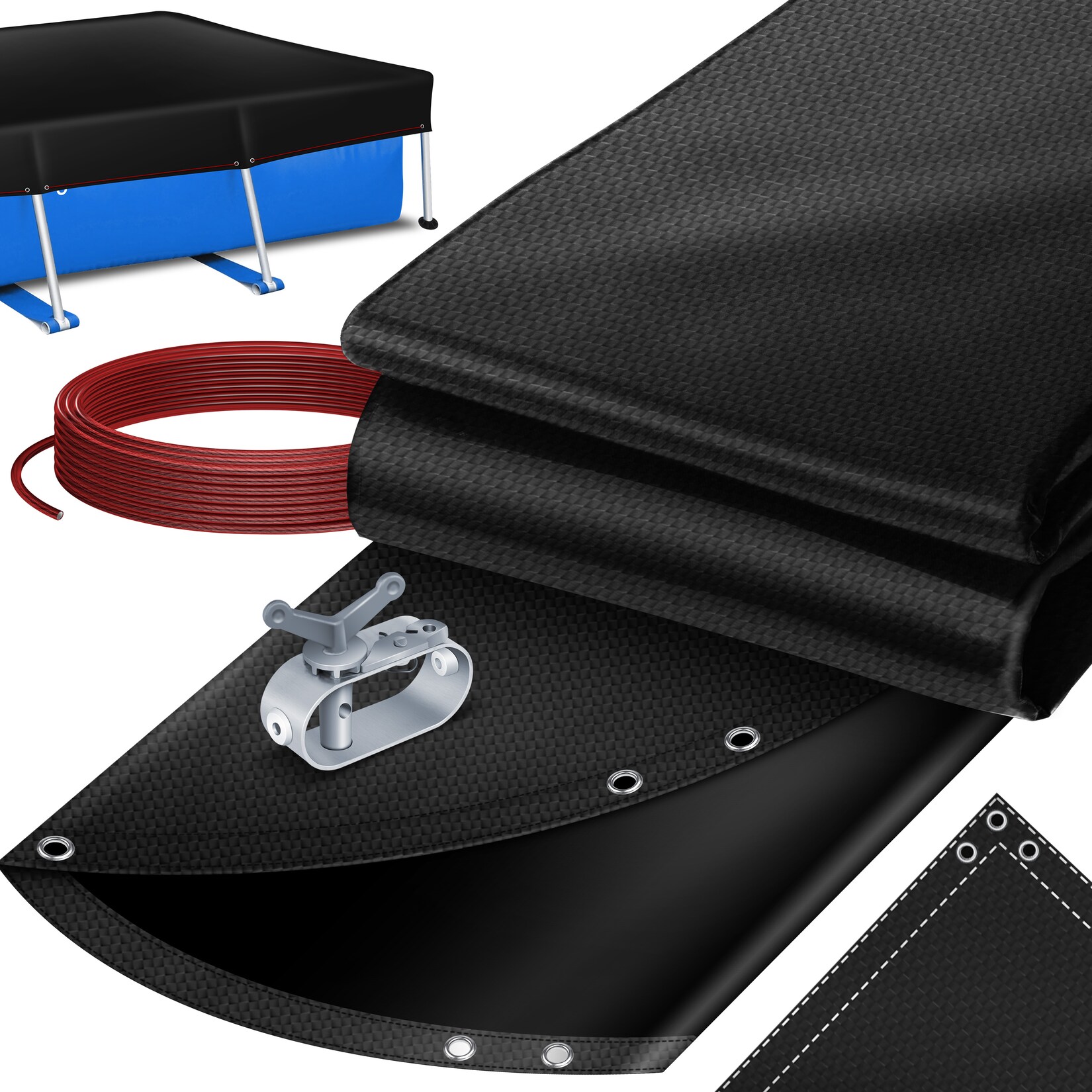 ® Solar Poolabdeckung Pool Abdeckplane   Poolplane aus /m² PE Material Inkl. Stahlseil + Seilspanner mit ösen Solarplane Abdeckung UV-resistente Sommer & Winter