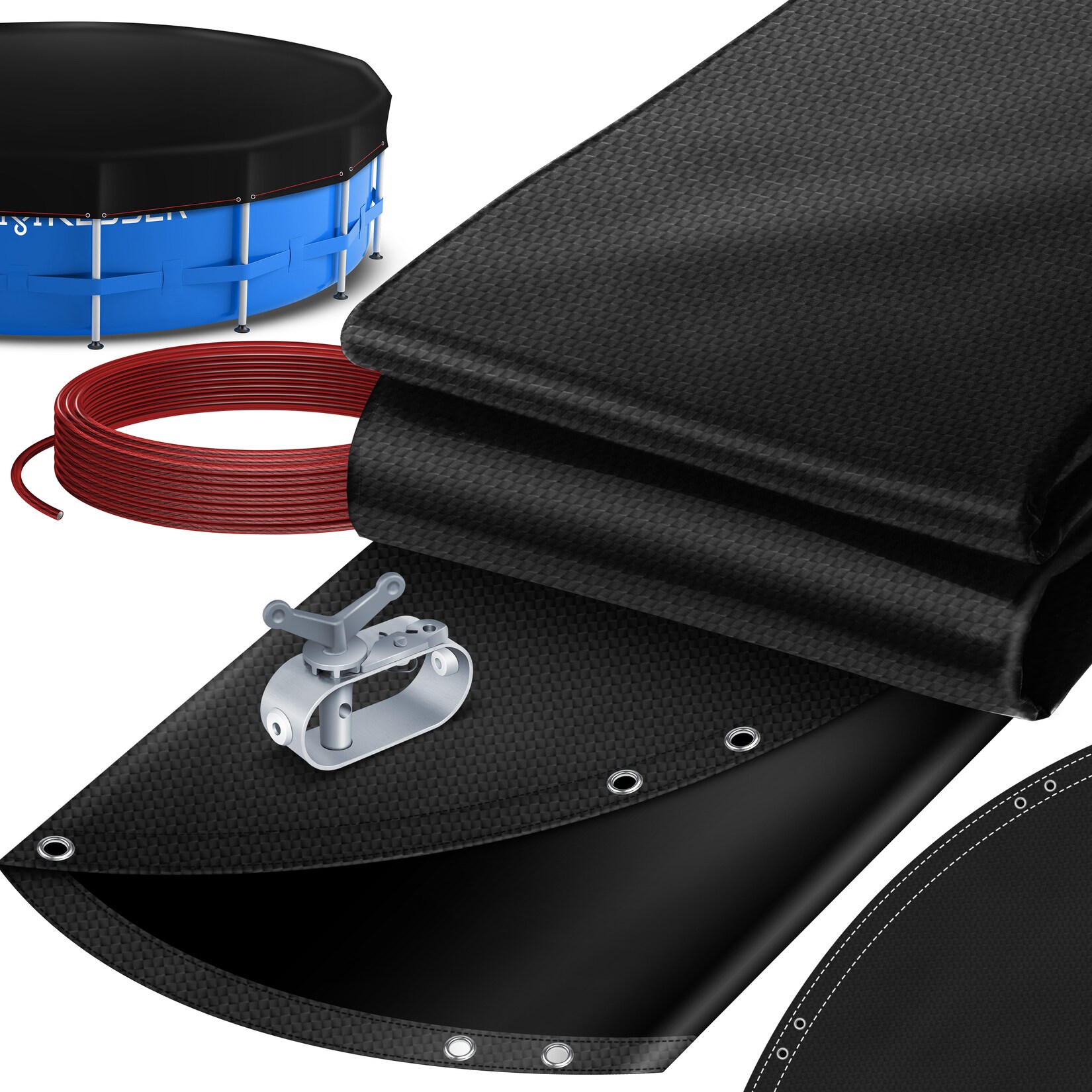 ® Solar Poolabdeckung Pool Abdeckplane   Poolplane aus /m² PE Material Inkl. Stahlseil + Seilspanner mit ösen Solarplane Abdeckung UV-resistente Sommer & Winter
