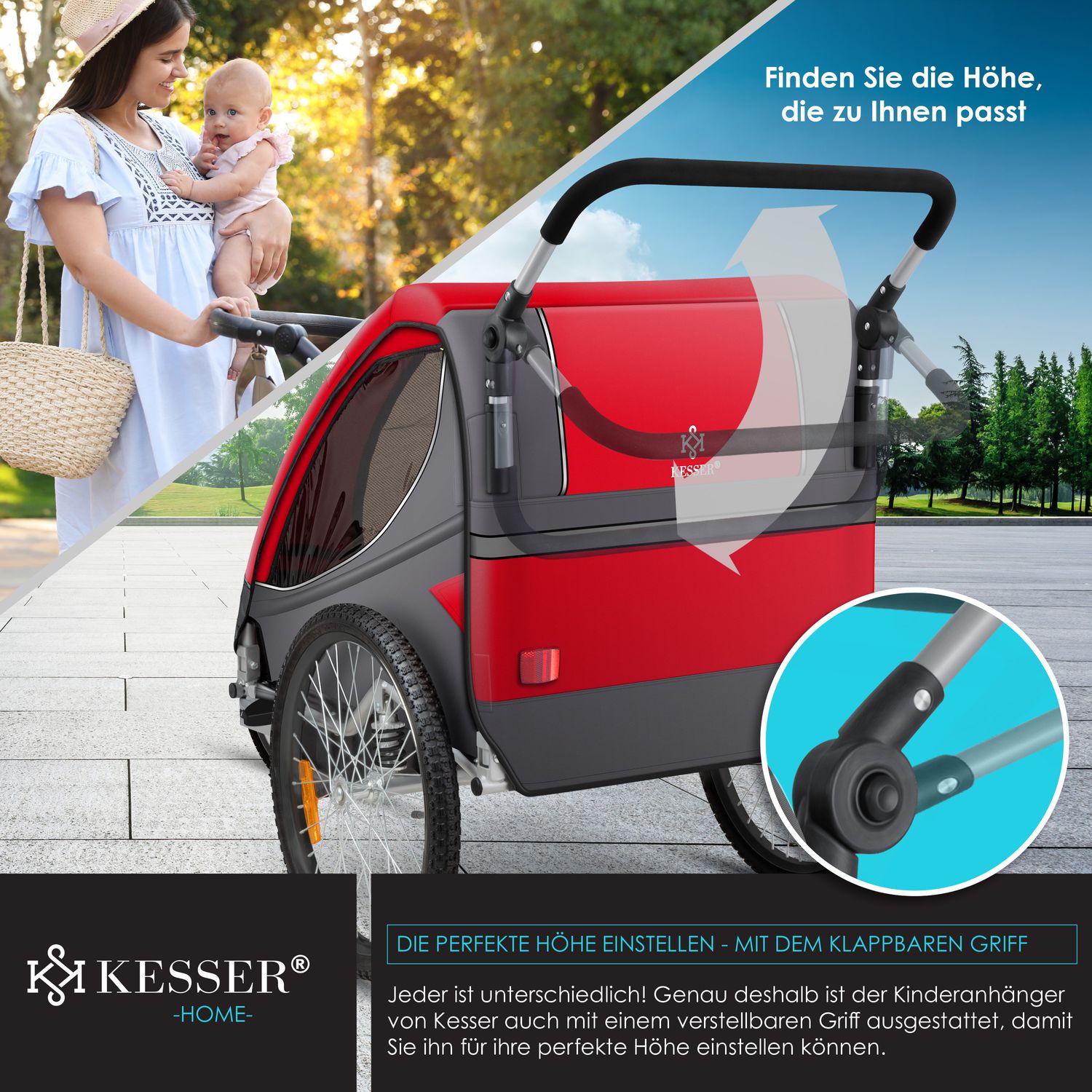 KESSER Kinderanhnger Fahrradanhnger 360 Drehbar mit Federung 2in1  Joggerfunktion Kinderfahrradanhnger + 5-Punkt Gurt Jogger Fahrrad Anhnger  fr 1 bis 2 Kinder max. 40kg bei Marktkauf online bestellen