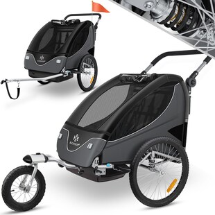 KESSER® Kinderanhänger Fahrradanhänger 360° Drehbar mit Federung 2in1 Joggerfunktion Kinderfahrradanhänger + 5-Punkt Gurt Jogger Fahrrad Anhänger für 1 bis 2 Kinder max. 40kg 