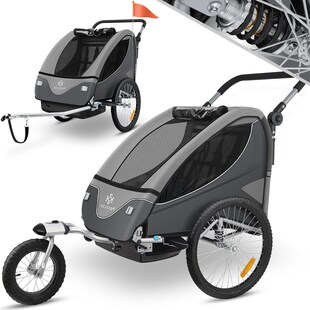KESSER® Kinderanhänger Fahrradanhänger 360° Drehbar mit Federung 2in1 Joggerfunktion Kinderfahrradanhänger + 5-Punkt Gurt Jogger Fahrrad Anhänger für 1 bis 2 Kinder max. 40kg 