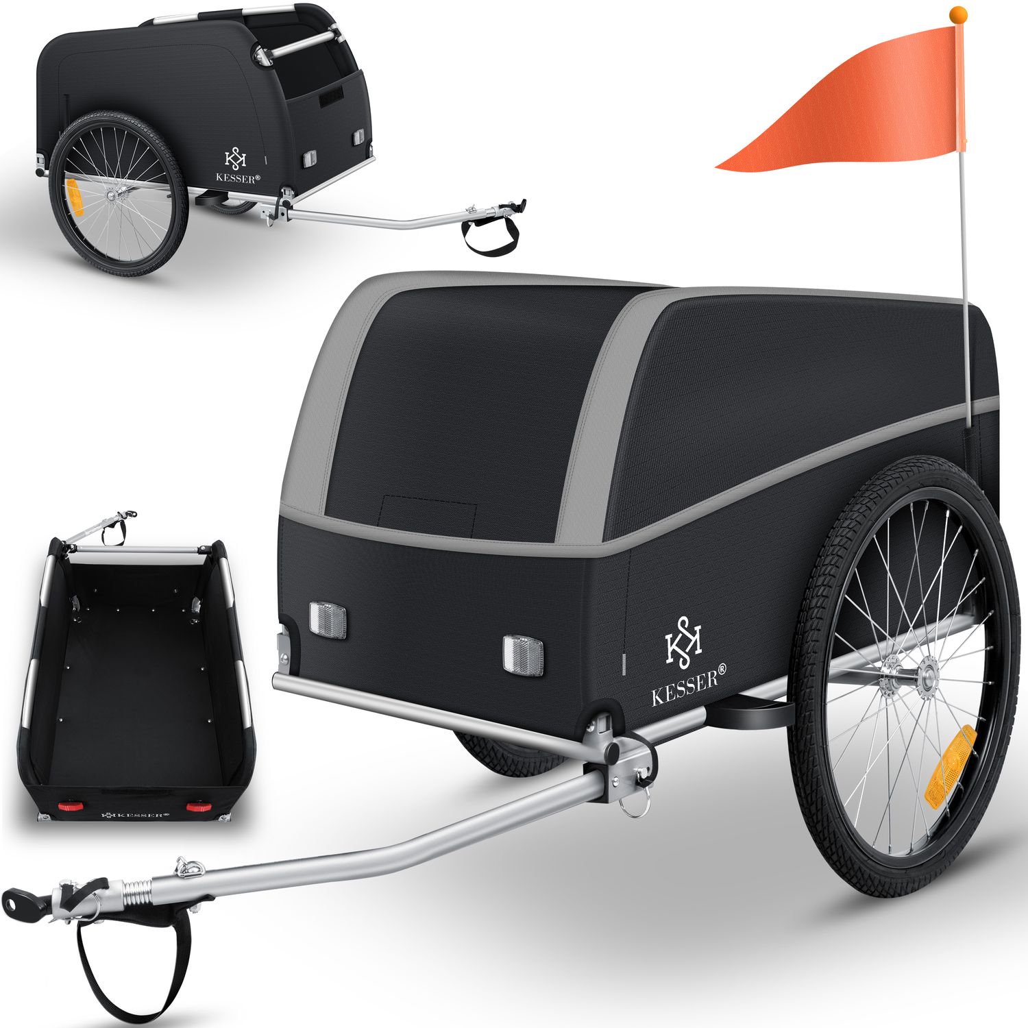 KESSER&reg; Fahrradanh&auml;nger Lastenanh&auml;nger Transportanh&auml;nger Hochdeichsel mit Kupplung, Inkl. Abdeckung  Klappfunktion Hochdeichsel Anh&auml;nge f&uuml;r Fahrrad Transportbox mit 120 Liter Max. 40 kg 
