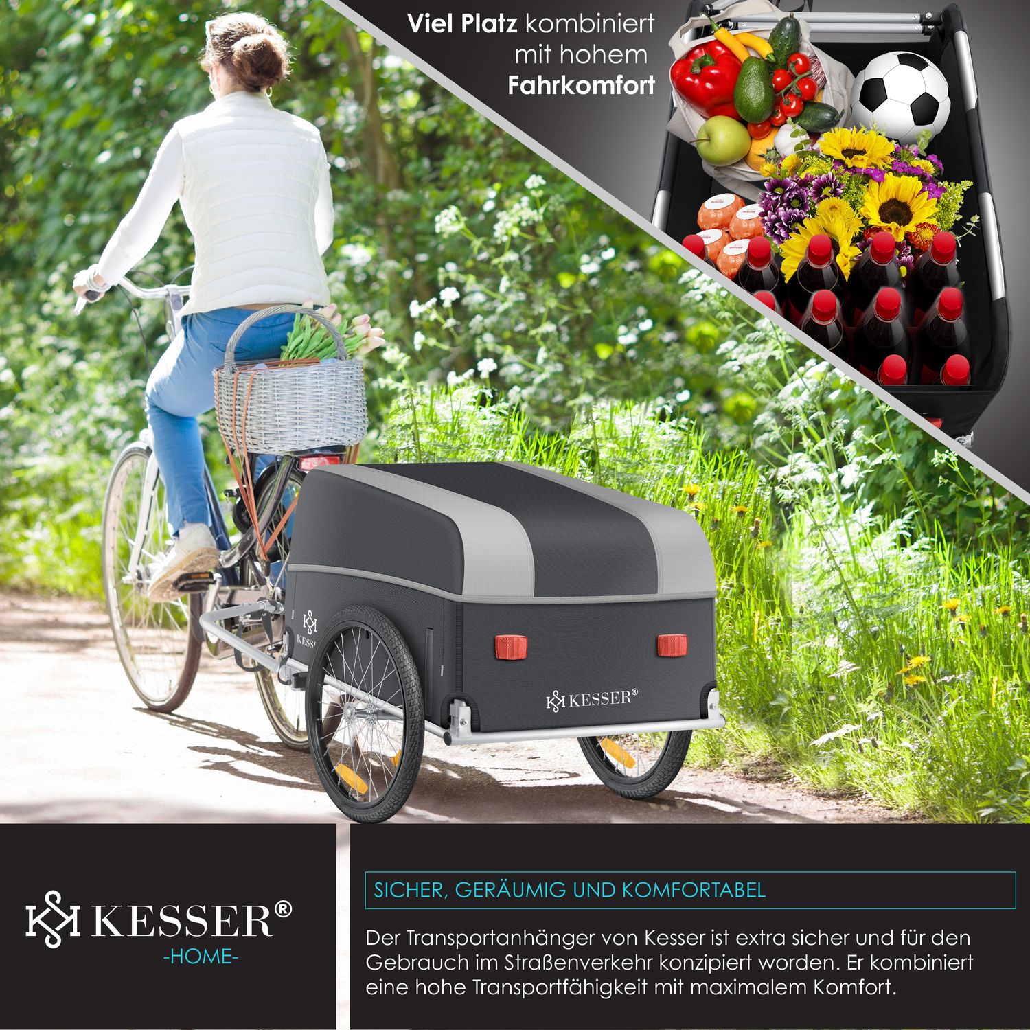 KESSER Fahrradanhnger Lastenanhnger Transportanhnger Hochdeichsel mit  Kupplung, Inkl. Abdeckung Klappfunktion Hochdeichsel Anhnge fr Fahrrad  Transportbox mit 120 Liter Max. 40 kg bei Marktkauf online bestellen