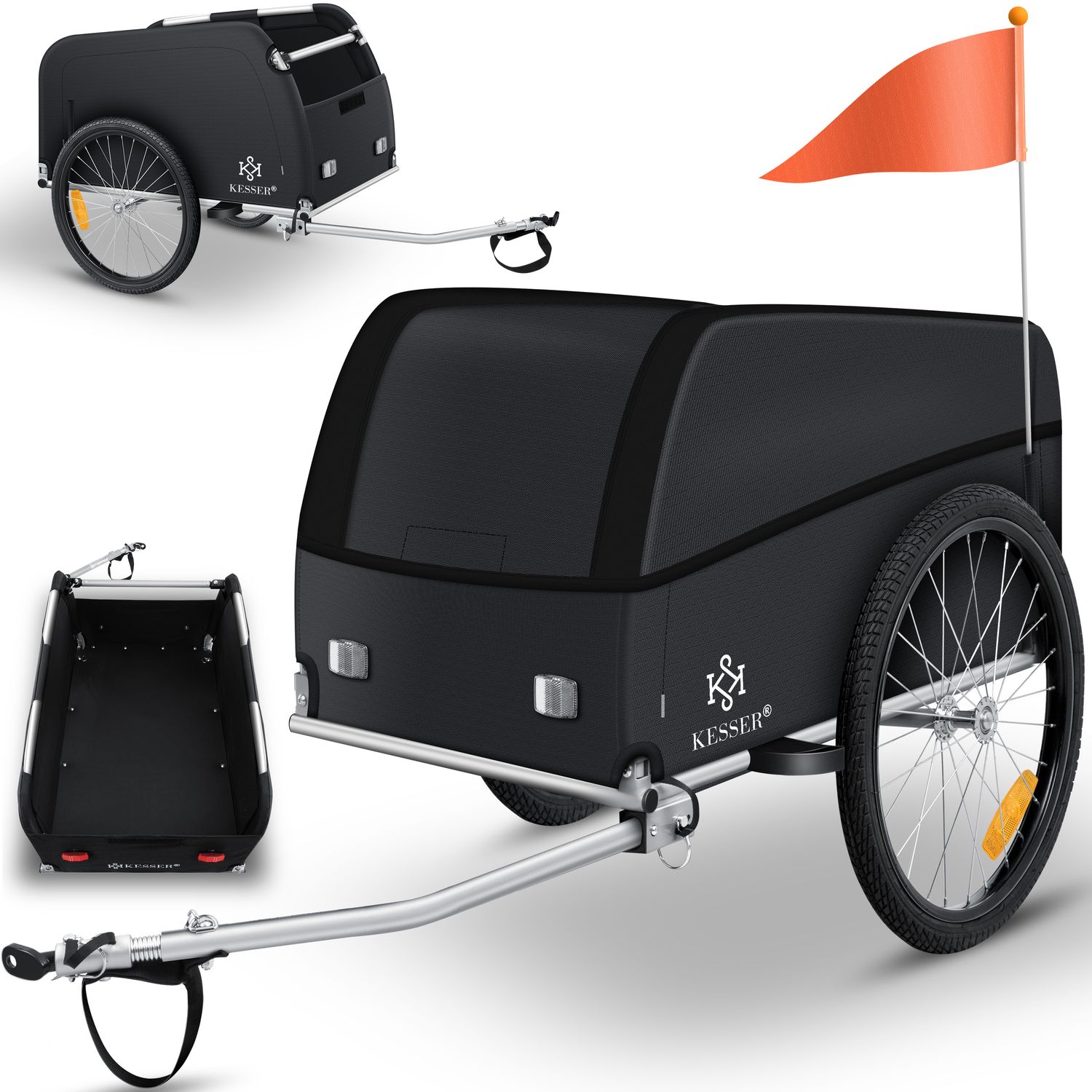 KESSER&reg; Fahrradanh&auml;nger Lastenanh&auml;nger Transportanh&auml;nger Hochdeichsel mit Kupplung, Inkl. Abdeckung  Klappfunktion Hochdeichsel Anh&auml;nge f&uuml;r Fahrrad Transportbox mit 120 Liter Max. 40 kg 