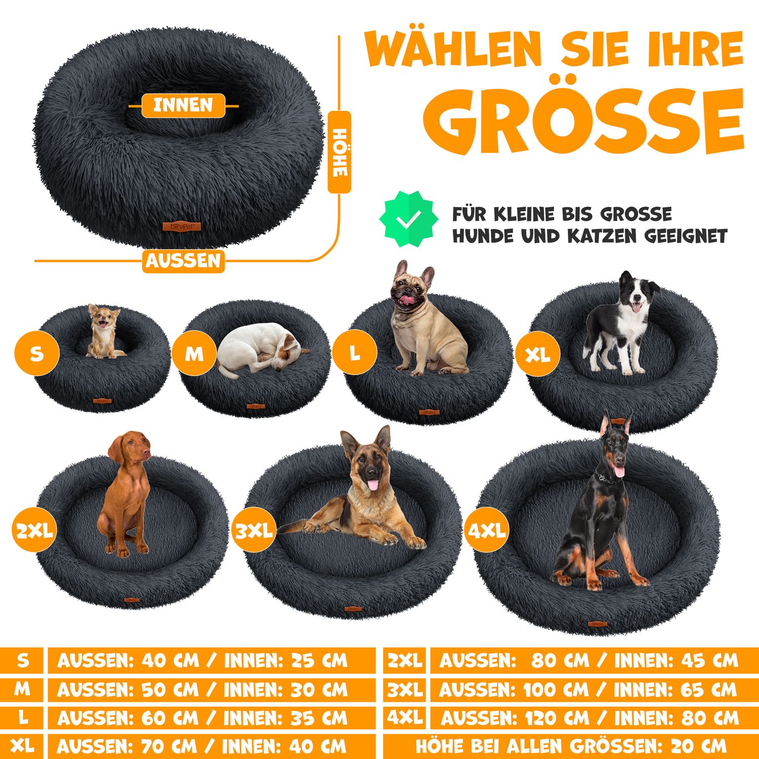 LOVPET&reg; Hundebett Hundekissen Katzenbett Bagel, Waschbar, Inkl. Napf + 3x Kauknochen, Hundesofa flauschig Kissen Rund aus Pl&uuml;sch f&uuml;r Kleine, Mittelgro&szlig;e & Gro&szlig;e Hunde, Katzen 
