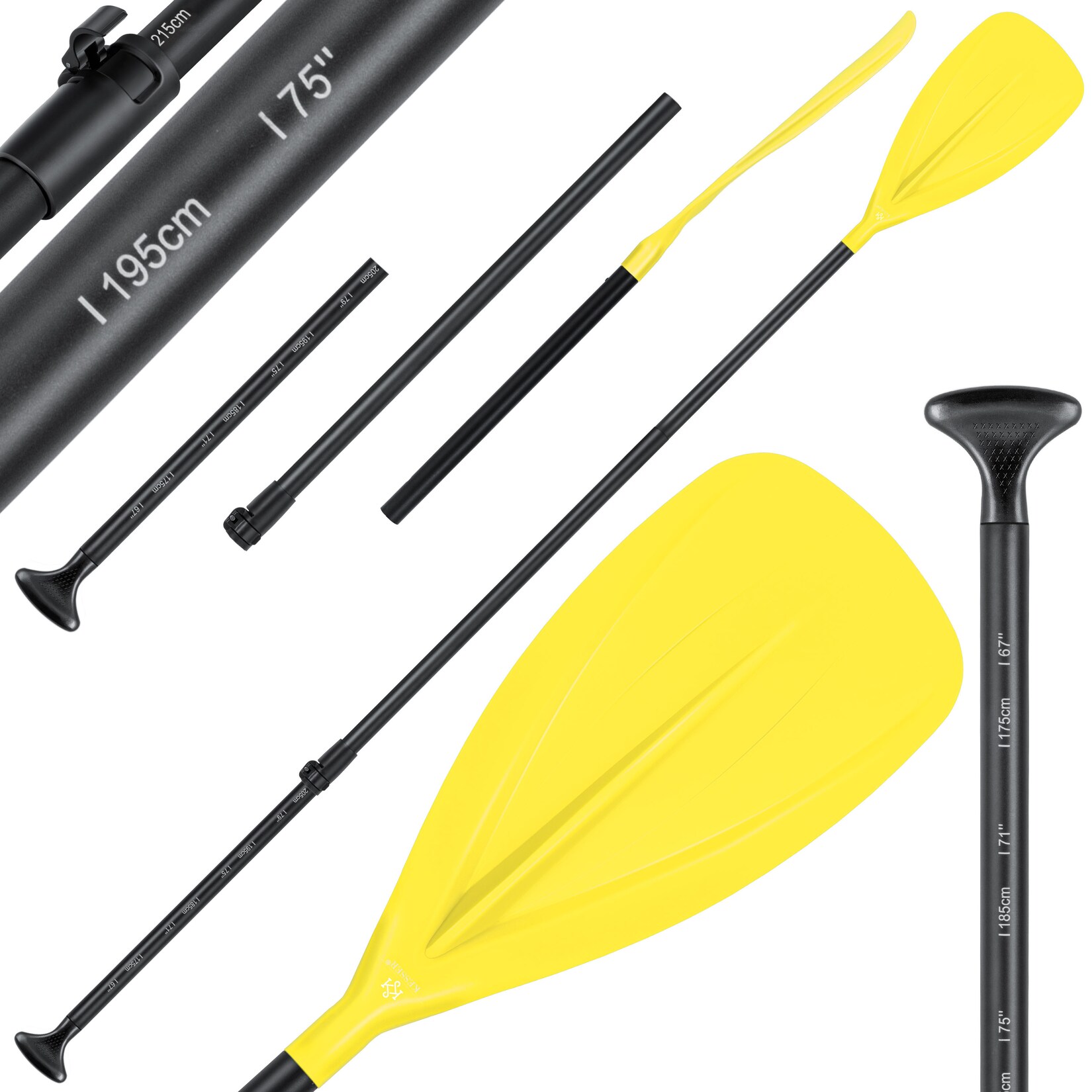 ® Paddle - 3-teilig für Kayak SUP Stand-Up Paddling Board Stechpaddel, Verstellbar Teleskop 165cm-215cm Aluminum für Stand Up Paddel Kajakfahren Surfboard Boot Anti-Rutsch Stecksystem
