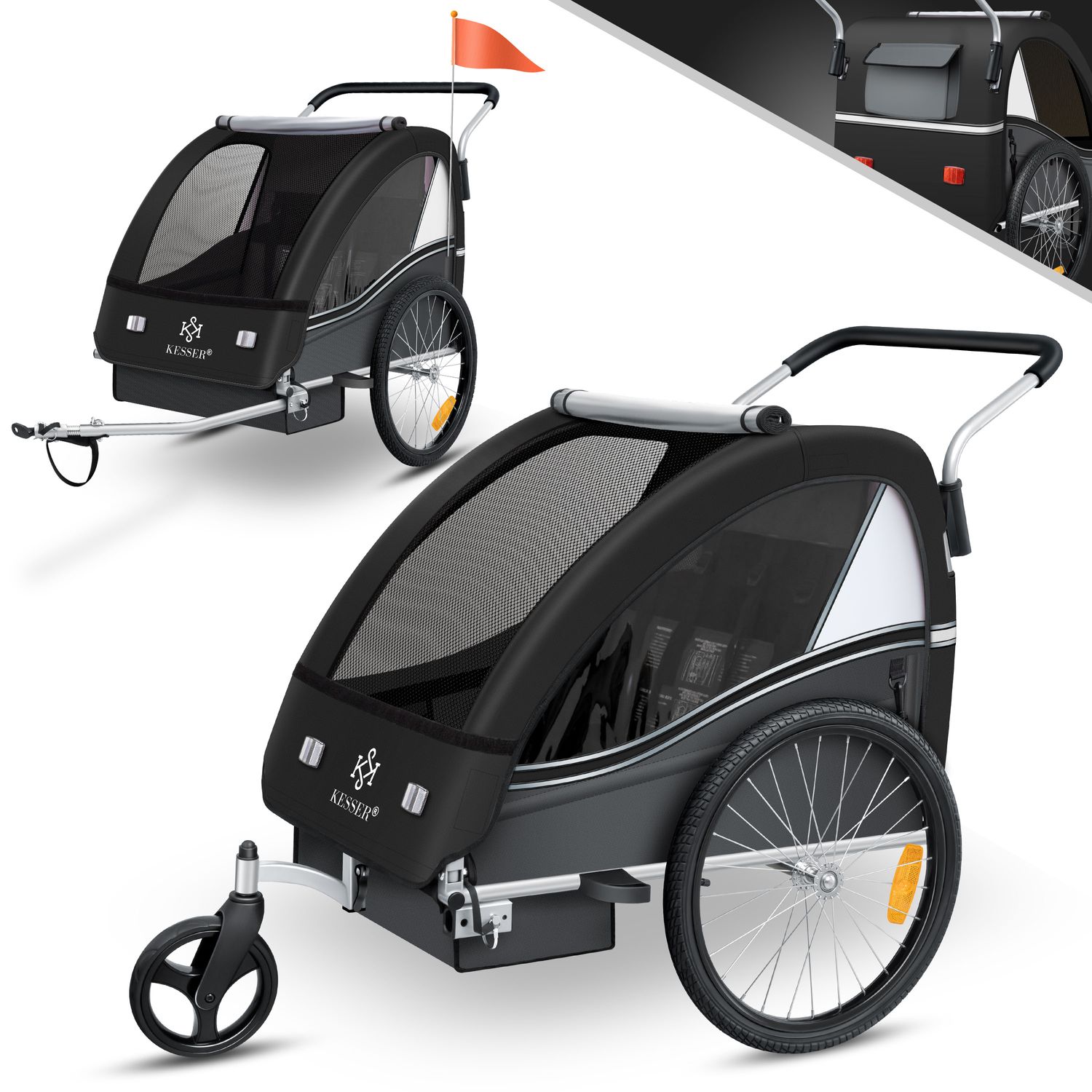 KESSER&reg; Kinderanh&auml;nger Fahrradanh&auml;nger Sport-RX 2 in 1 Joggerfunktion Kinderfahrradanh&auml;nger + 5-Punkt Sicherheitsgurt 360&deg;-Vorderrad Jogger Buggy Fahrrad Anh&auml;nger f&uuml;r 1 bis 2 Kinder max. 40kg 