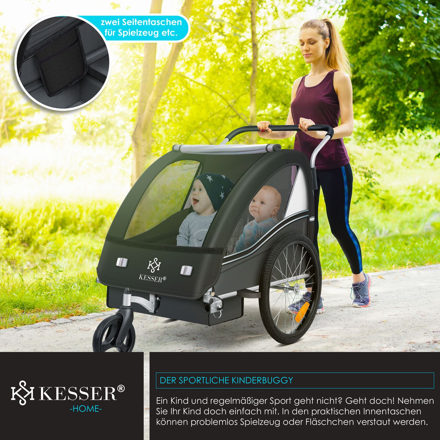 KESSER Kinderanhnger Fahrradanhnger Sport-RX 2 in 1 Joggerfunktion  Kinderfahrradanhnger + 5-Punkt Sicherheitsgurt 360-Vorderrad Jogger Buggy  Fahrrad Anhnger fr 1 bis 2 Kinder max. 40kg bei Marktkauf online bestellen