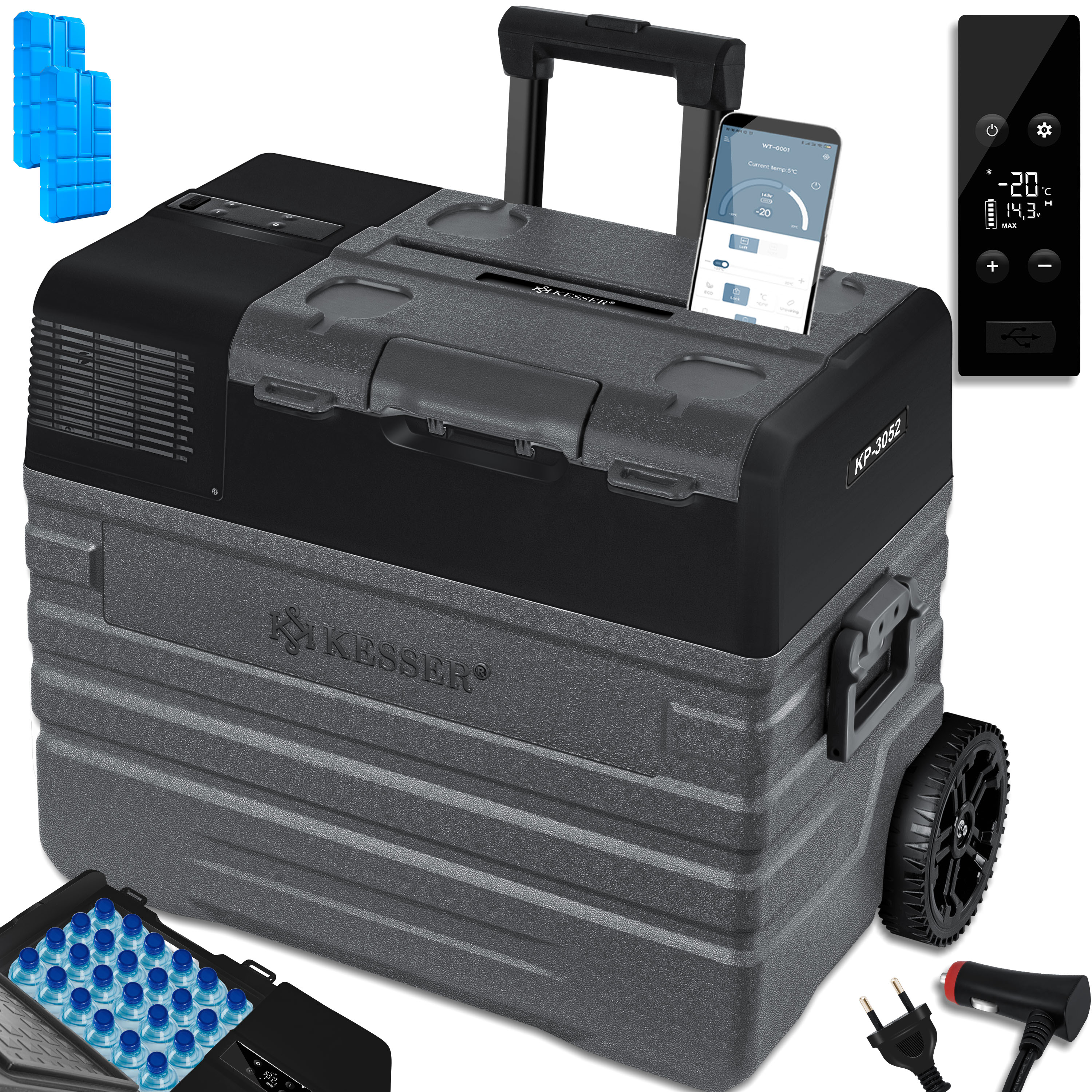 KESSER&reg; Kompressor K&uuml;hlbox elektrisch Gefrierbox, Mit APP-Steuerung USB-Anschluss 12/24 V 230V, +Teleskopstange R&auml;der K&uuml;hlschrank K&uuml;hlung bis -20 &deg;C f&uuml;r Auto, Lkw, Boot, Reisemobil, Camping 