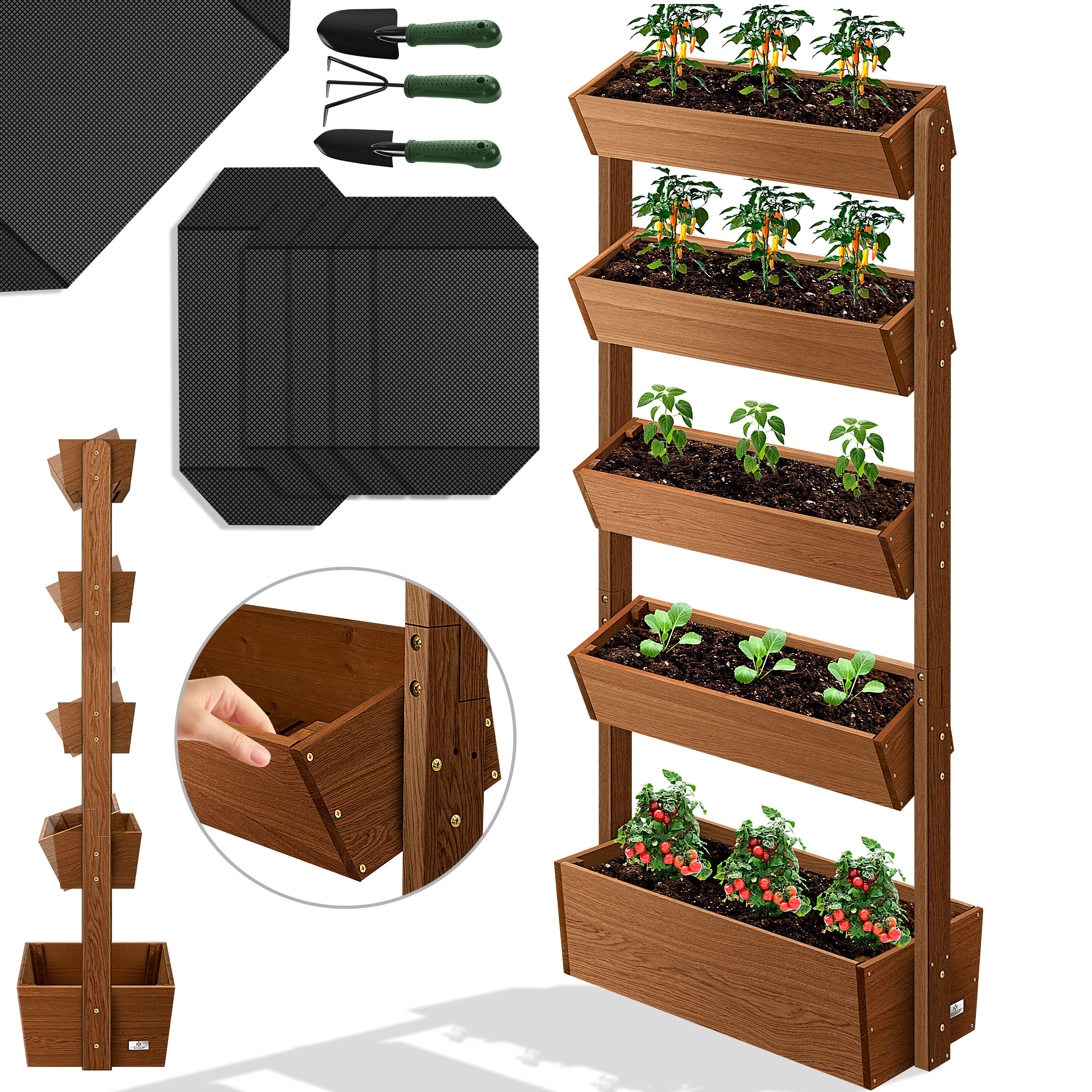 KESSER&reg; Hochbeet mit Etagen Premium Blumenkasten Blumentreppe Pflanztreppe - Gem&uuml;sebeet Kr&auml;uterbeet Pflanzk&uuml;bel Fr&uuml;hbeet Blumenbeet Pflanzkasten inkl. Gartenvlies- Beet f&uuml;r Terrasse Balkon & Garten 
