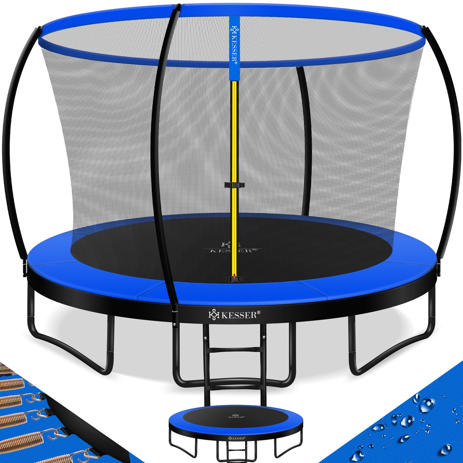 KESSER&reg; Trampolin Gartentrampolin | T&Uuml;V Rheinland GS Zertifiziert | Kindertrampolin bis 150 kg | Komplettset mit Sicherheitsnetz, Leiter, Randabdeckung, Seitentasche & Zubeh&ouml;r 