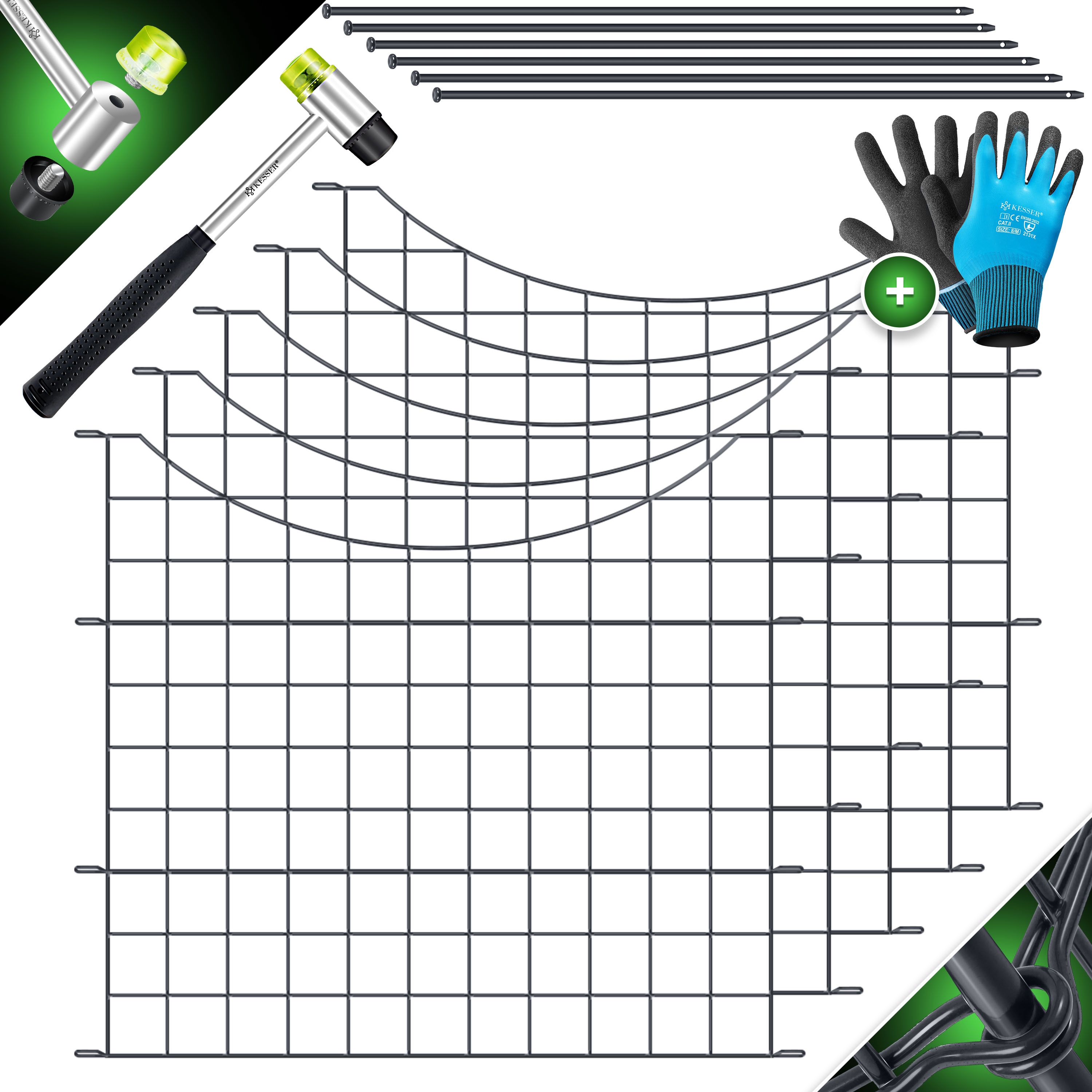 KESSER&reg; Teichzaun Gartenzaun Steckzaun Komplettset Metall Zaunelemente Inkl. Hammer + Befestigungsst&auml;ben, Zaun zum stecken f&uuml;r Garten, Oberbogen Rund Gitterzaun Set Freigehege f&uuml;r Hunde 