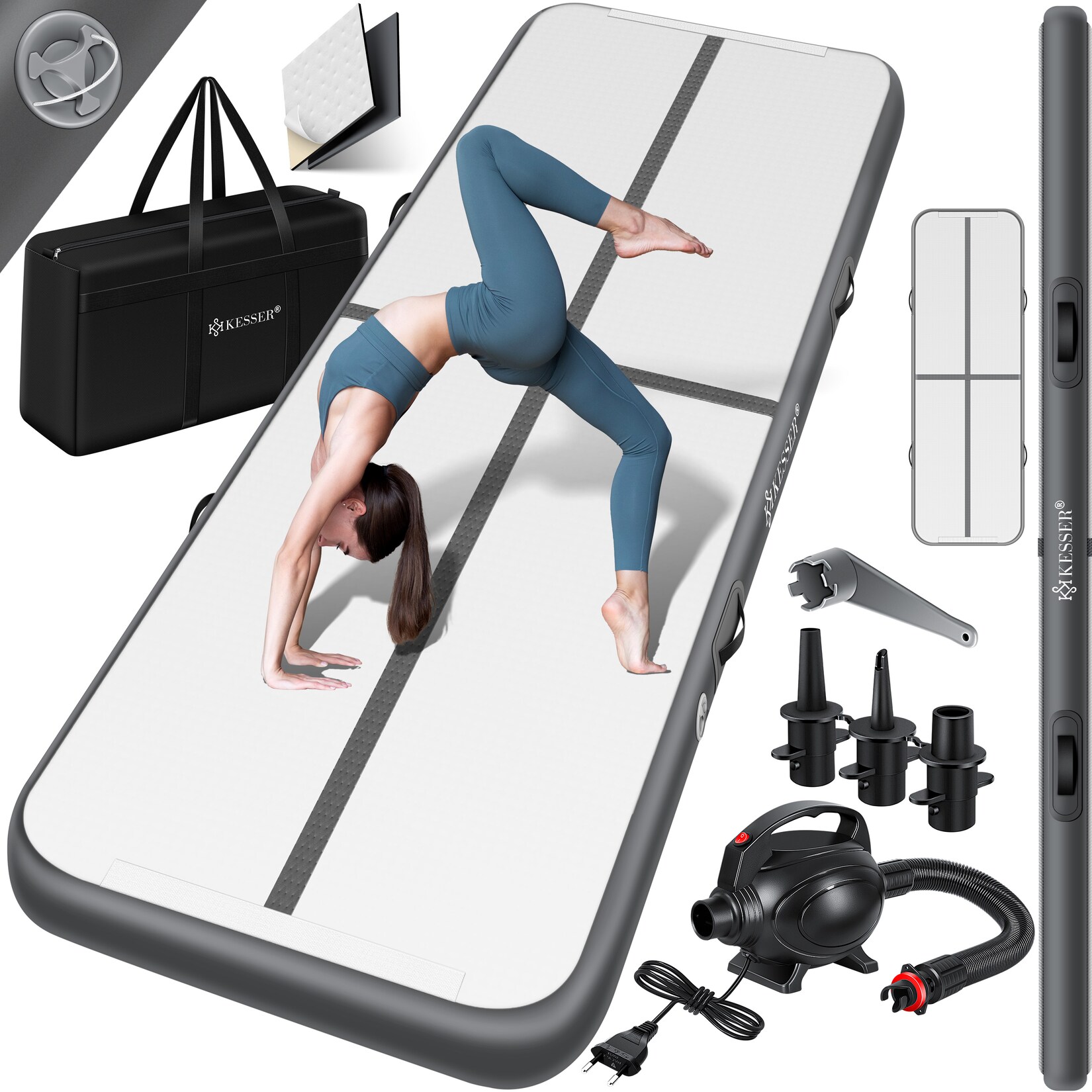 ® Turnmatte Aufblasbar Airtrack 2m/3m/4m/5m/6m Fitness-Matte Gymnastikmatte   inkl. Tragetasche & elektr. Luftpumpe   Yogamatte, Tumbling Matten, Trainingsmatte, Turn- & Fitness