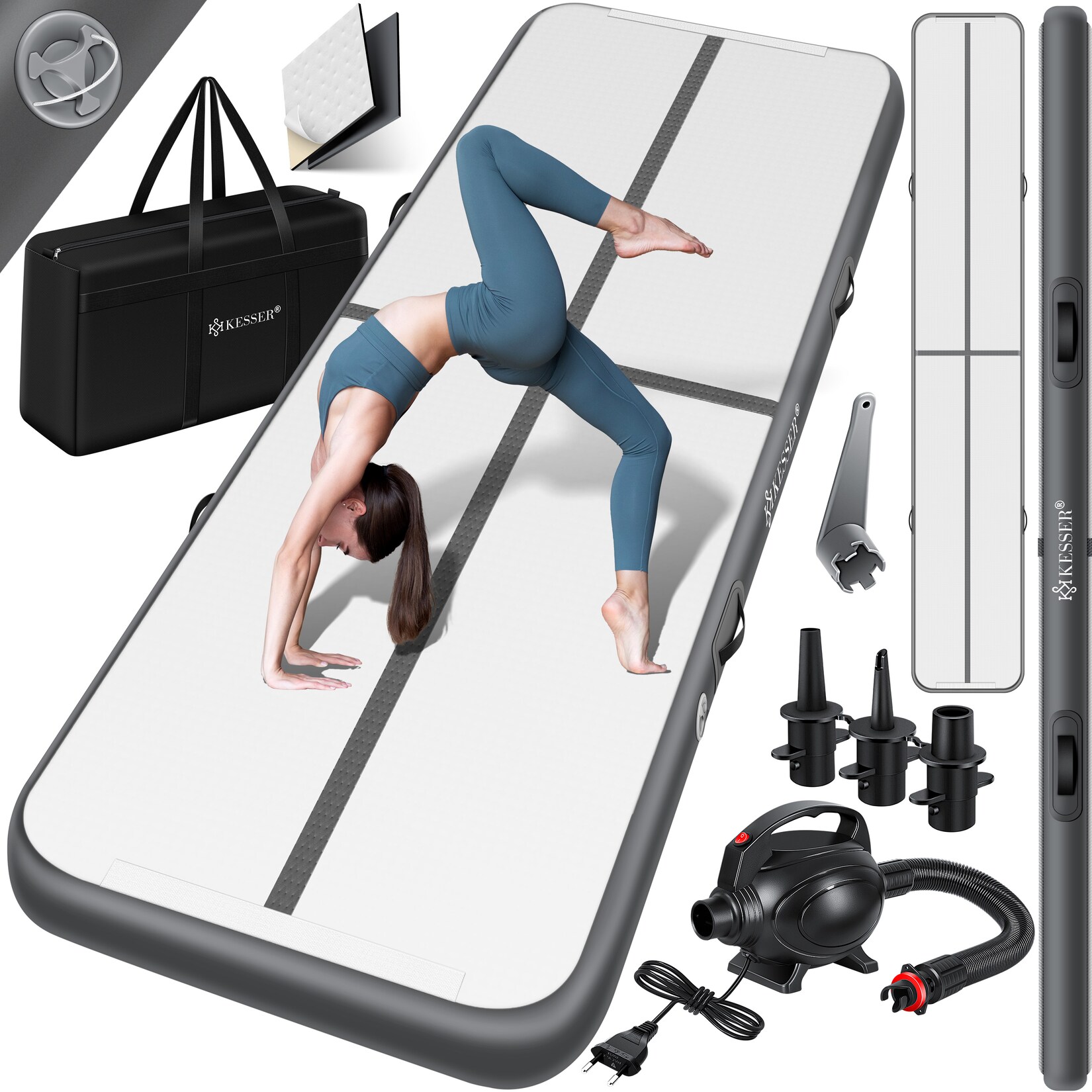 ® Turnmatte Aufblasbar Airtrack 2m/3m/4m/5m/6m Fitness-Matte Gymnastikmatte   inkl. Tragetasche & elektr. Luftpumpe   Yogamatte, Tumbling Matten, Trainingsmatte, Turn- & Fitness