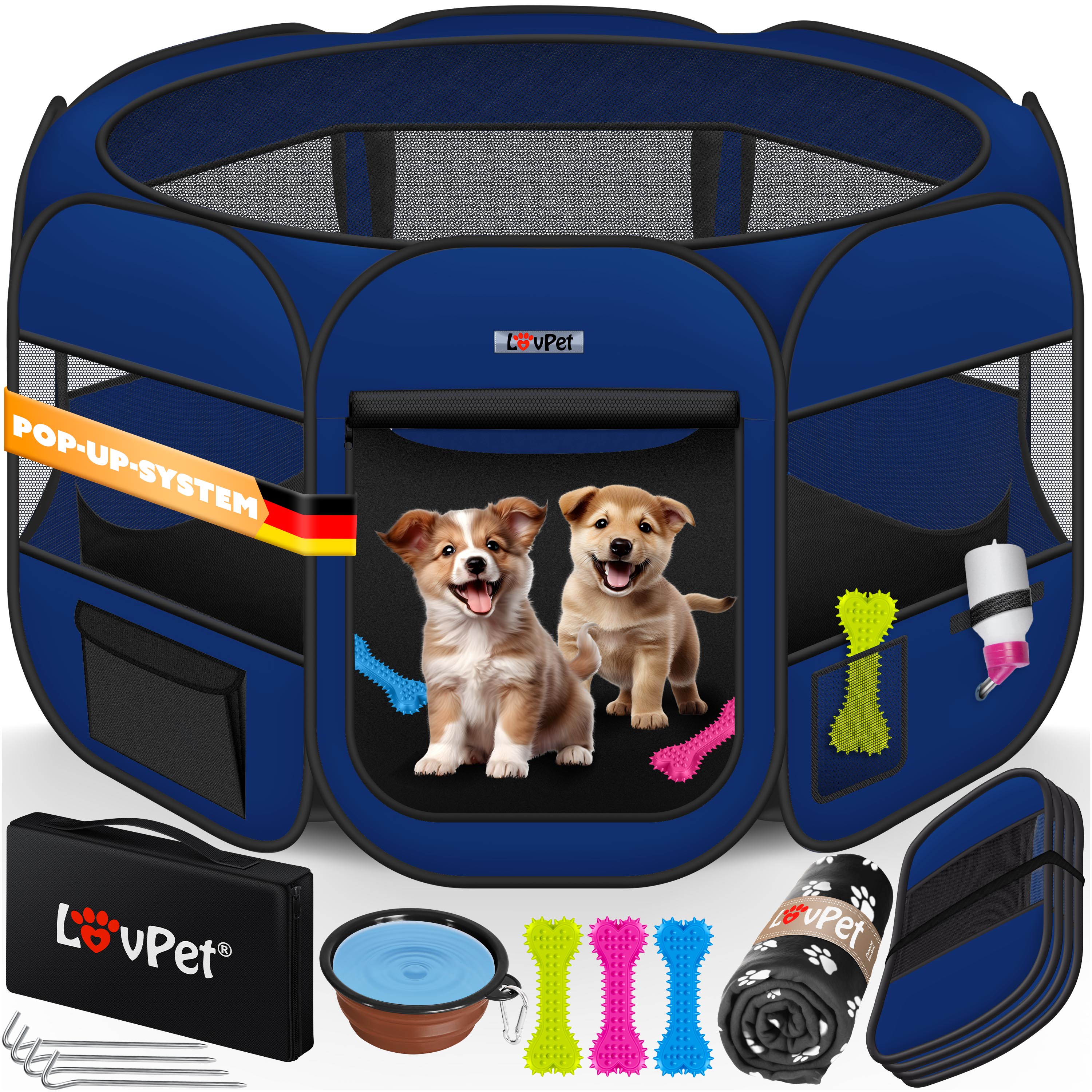 LOVPET&reg; Welpenlaufstall Tierlaufstall Faltbar f&uuml;r Kleintiere Hunde, Katzen Inkl. Hundenapf Hundelaufstall Freigehege Oxfordgewebe Pop-up System Indoor & Outdoor 