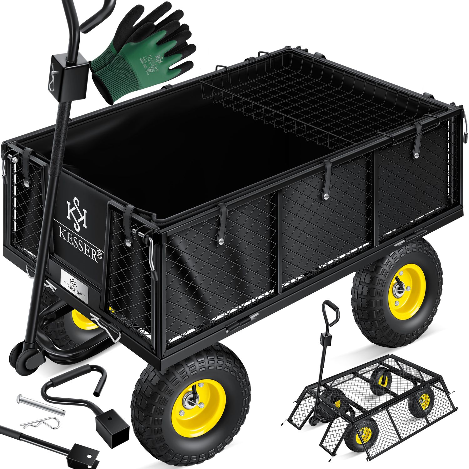 KESSER&reg; Gartenwagen Bollerwagen Transportwagen 700kg belastbar Gartenkarre, inkl. herausnehmbare Plane, Luftreifen Ger&auml;tewagen Handwagen vielseitig einsetzbar inkl. Handschuhe + Ablage 
