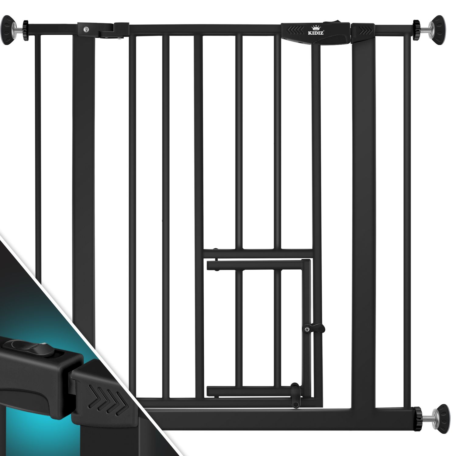 KIDIZ&reg; T&uuml;rschutzgitter Absperrgitter Treppengitter Kindergitter | mit T&uuml;re f&uuml;r Hunde und Katzen , Haustier | ohne Bohren | erweiterbar | kombinierbar mit Y-Spindeln | schwenkbar 
