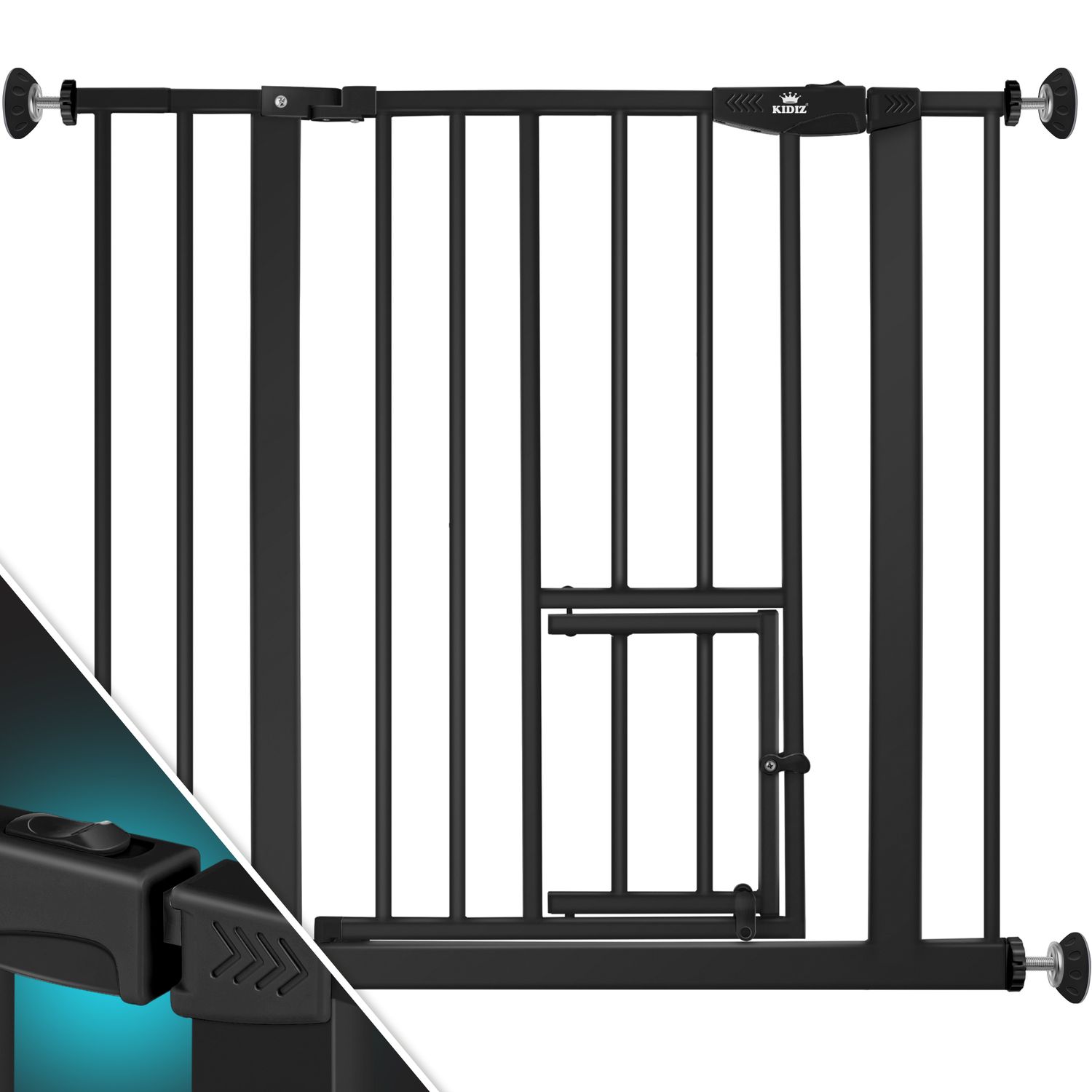KIDIZ&reg; T&uuml;rschutzgitter Absperrgitter Treppengitter Kindergitter | mit T&uuml;re f&uuml;r Hunde und Katzen , Haustier | ohne Bohren | erweiterbar | kombinierbar mit Y-Spindeln | schwenkbar 