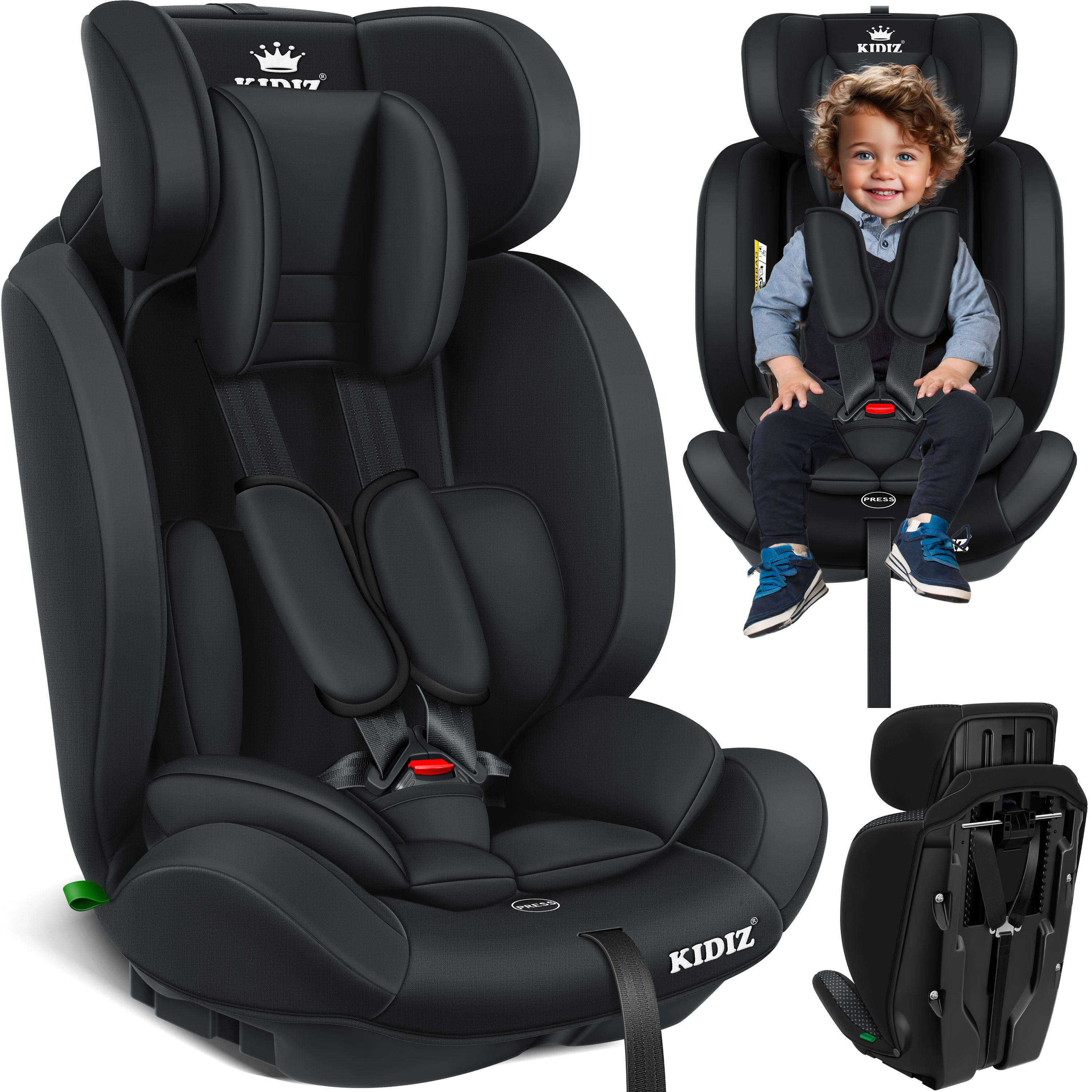 KIDIZ&reg; Autokindersitz Kinderautositz Gruppe 1+2+3 9-36 kg 5-Punkt-Sicherheitsgurt, Autositz, Kindersitz, Einstellbare Kopfst&uuml;tze 