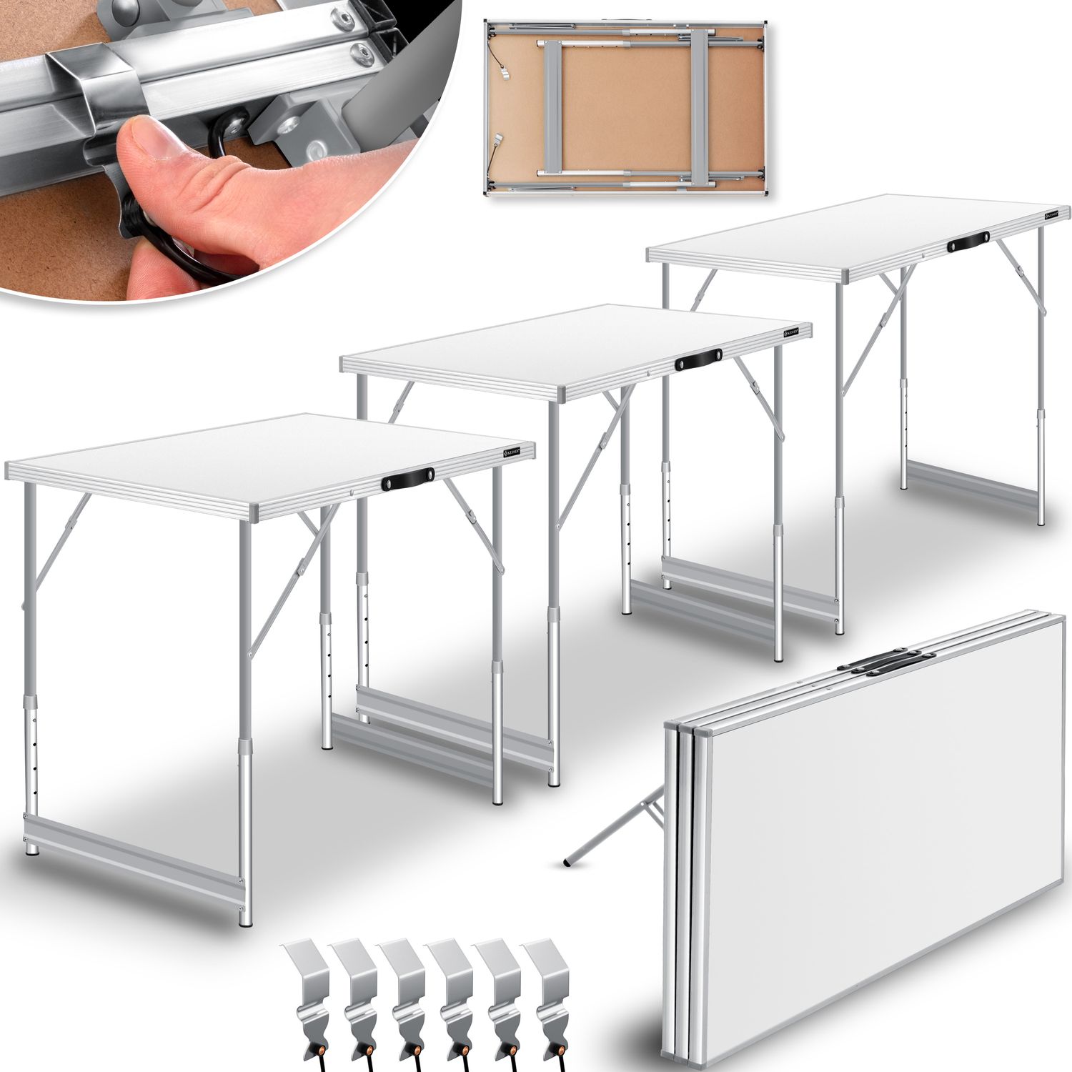 KESSER&reg; Multifunktionstisch Profi 3- teilig, 100 x 60 cm, Tapeziertisch 30kg Tragkraft je Tisch Mit Ausziehfunktion Klapptisch Flohmarktisch Beistelltisch Mehrzwecktisch Campingtisch h&ouml;henverstellbar 