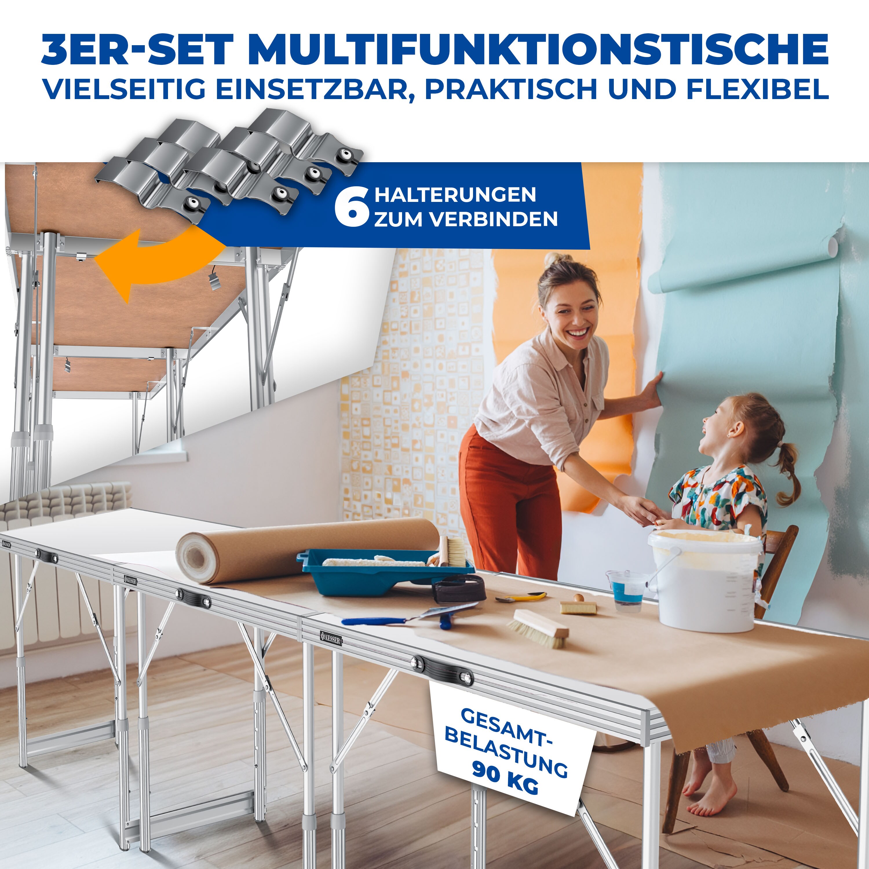 Tapeziertisch KESSER KESSER Multifunktionstisch Tapeziertisch – 3-teilig, Klappbarer Mehrzwecktisch