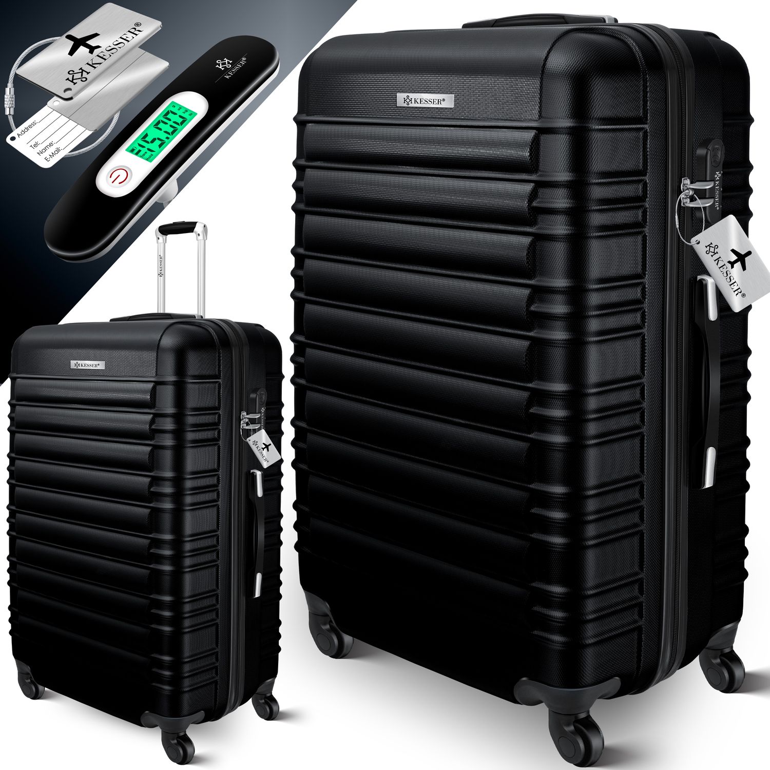 KESSER&reg; Reisekoffer Hartschalen-Koffer Inkl. Kofferwaage + Gep&auml;ckanh&auml;nger Trolley Gep&auml;ck Rollkoffer Zahlenschloss 4 Rollen ABS-Hartschale Teleskopgriff 