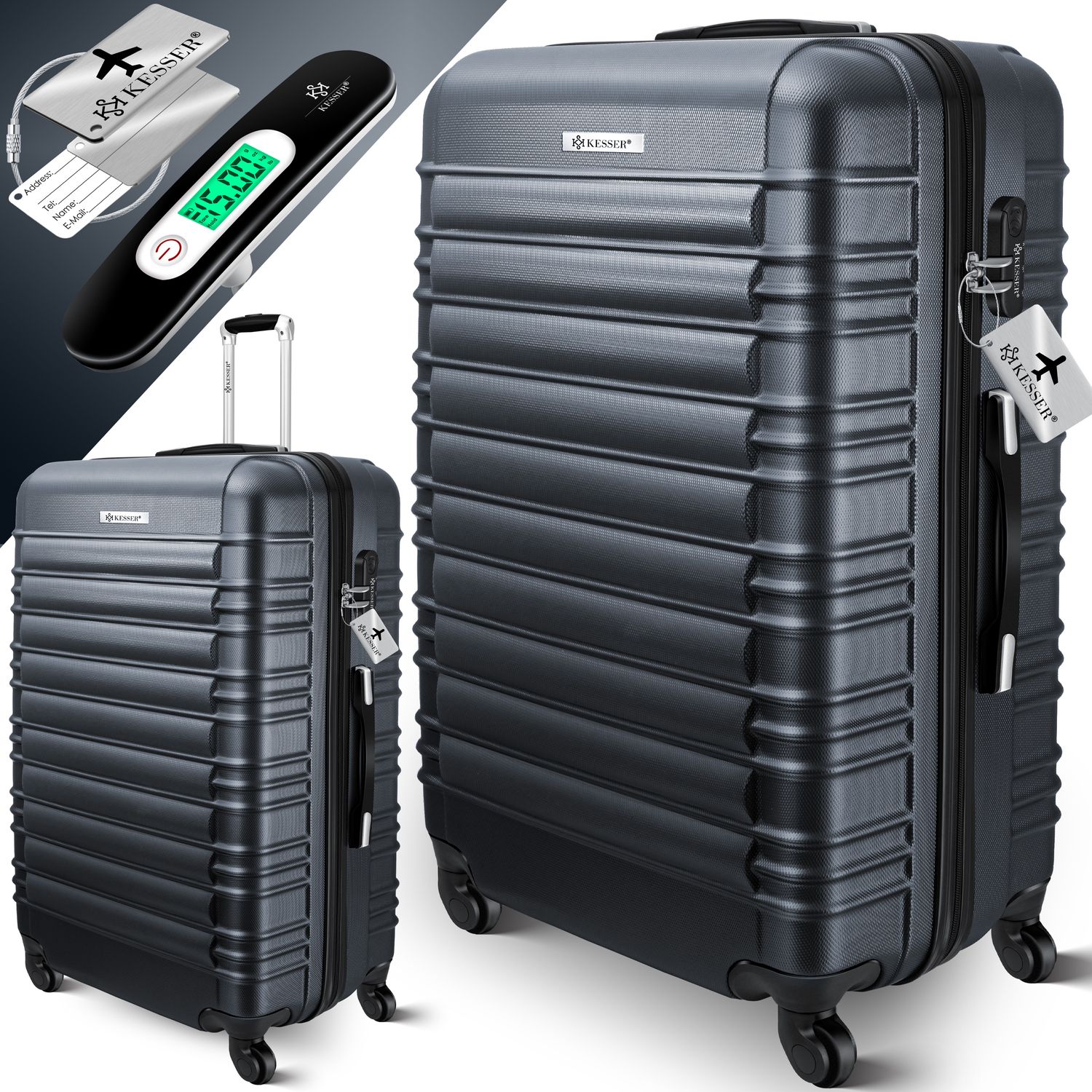 KESSER&reg; Reisekoffer Hartschalen-Koffer Inkl. Kofferwaage + Gep&auml;ckanh&auml;nger Trolley Gep&auml;ck Rollkoffer Zahlenschloss 4 Rollen ABS-Hartschale Teleskopgriff 