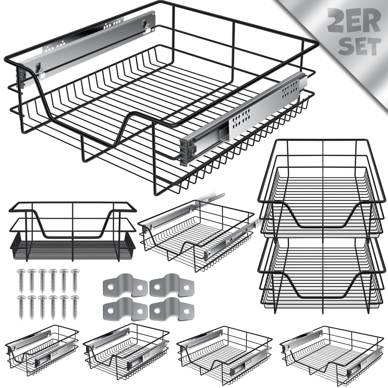 KESSER&reg; Teleskopschublade 30-60cm Schrankbreite verchromt aus Edelstahl Schubladeneinsatz f&uuml;r K&uuml;chenschrank Korbauszug Schrankauszug 