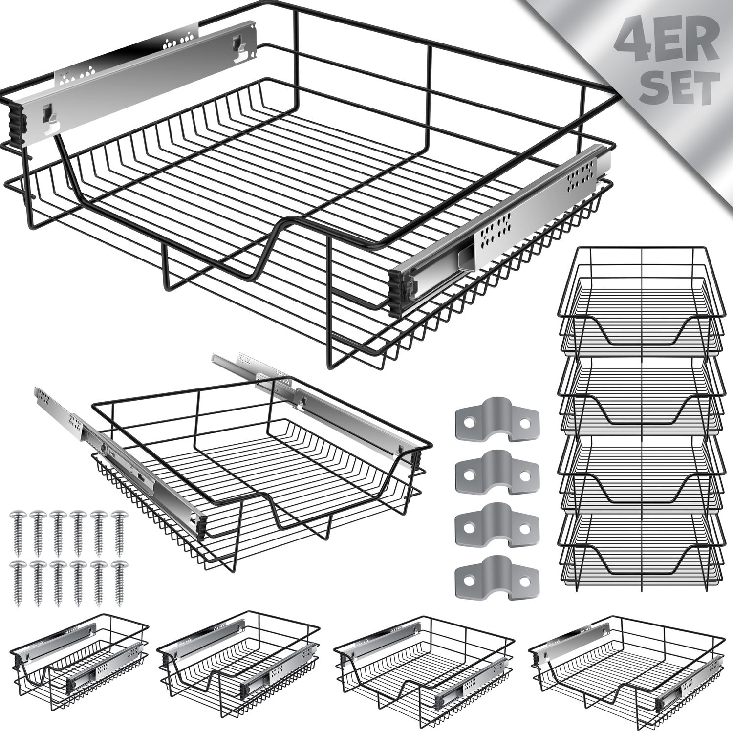 KESSER&reg; Teleskopschublade 30-60cm Schrankbreite verchromt aus Edelstahl Schubladeneinsatz f&uuml;r K&uuml;chenschrank Korbauszug Schrankauszug 