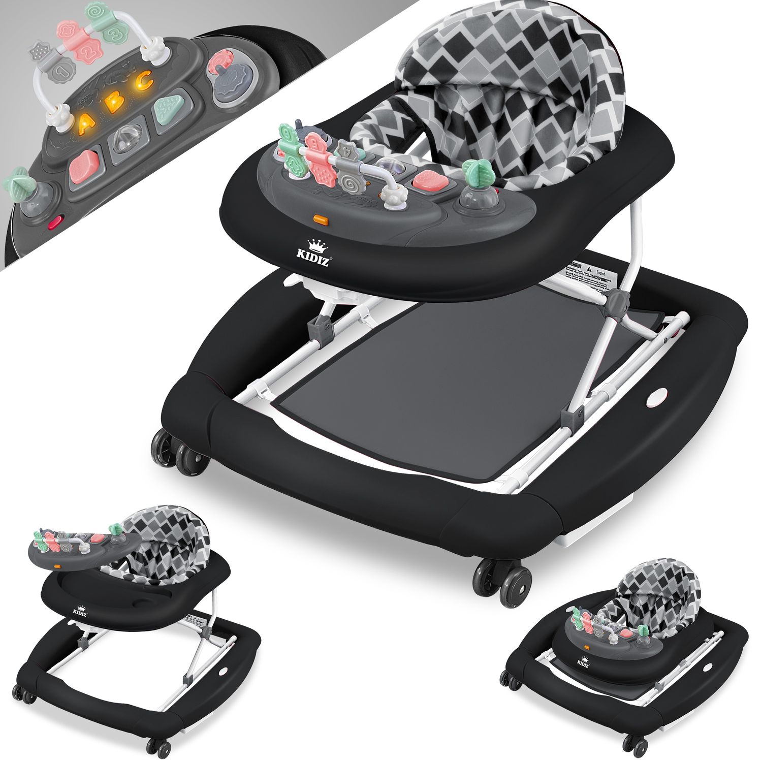 KIDIZ&reg; 4in1 Lauflernhilfe Babywalker Spiel- und Lauflernwagen Gehfrei - Schaukelfunktion Babywippe mit Rollen, Licht, Musik ,Spielecenter Esstisch Laufstuhl Laufhilfe babys ab 6 Monaten Klappbar 