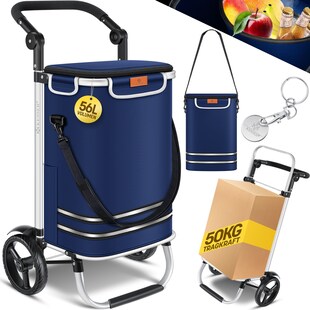 KESSER® Einkaufstrolley klappbar mit 56L Kapazität und belastbar bis 50kg | 3in1 Trolley Sackkarre & Umhängetasche | Faltbarer Einkaufswagen inkl. Kühlfach & Einkaufschip | Treppensteiger 
