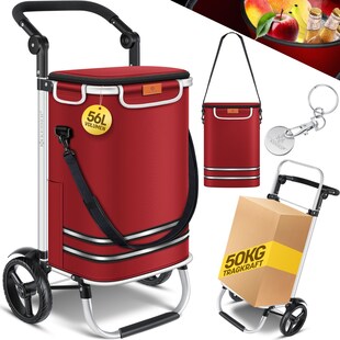 KESSER® Einkaufstrolley klappbar mit 56L Kapazität und belastbar bis 50kg | 3in1 Trolley Sackkarre & Umhängetasche | Faltbarer Einkaufswagen inkl. Kühlfach & Einkaufschip | Treppensteiger 