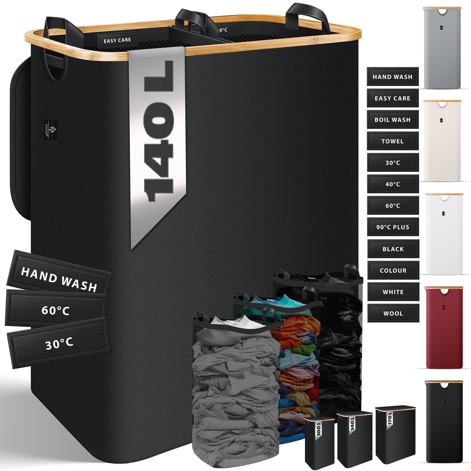 KESSER&reg; W&auml;schekorb mit Deckel faltbar W&auml;schebox W&auml;schetruhe W&auml;schetonne | W&auml;schesammler mit herausnehmbaren W&auml;sches&auml;cke | Laundry Baskets W&auml;schesortierter inkl. Waschhinweisen 