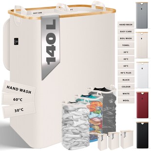 KESSER® Wäschekorb mit Deckel faltbar Wäschebox Wäschetruhe Wäschetonne | Wäschesammler mit herausnehmbaren Wäschesäcke | Laundry Baskets Wäschesortierter inkl. Waschhinweisen 