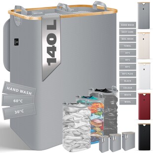 KESSER® Wäschekorb mit Deckel faltbar Wäschebox Wäschetruhe Wäschetonne | Wäschesammler mit herausnehmbaren Wäschesäcke | Laundry Baskets Wäschesortierter inkl. Waschhinweisen 