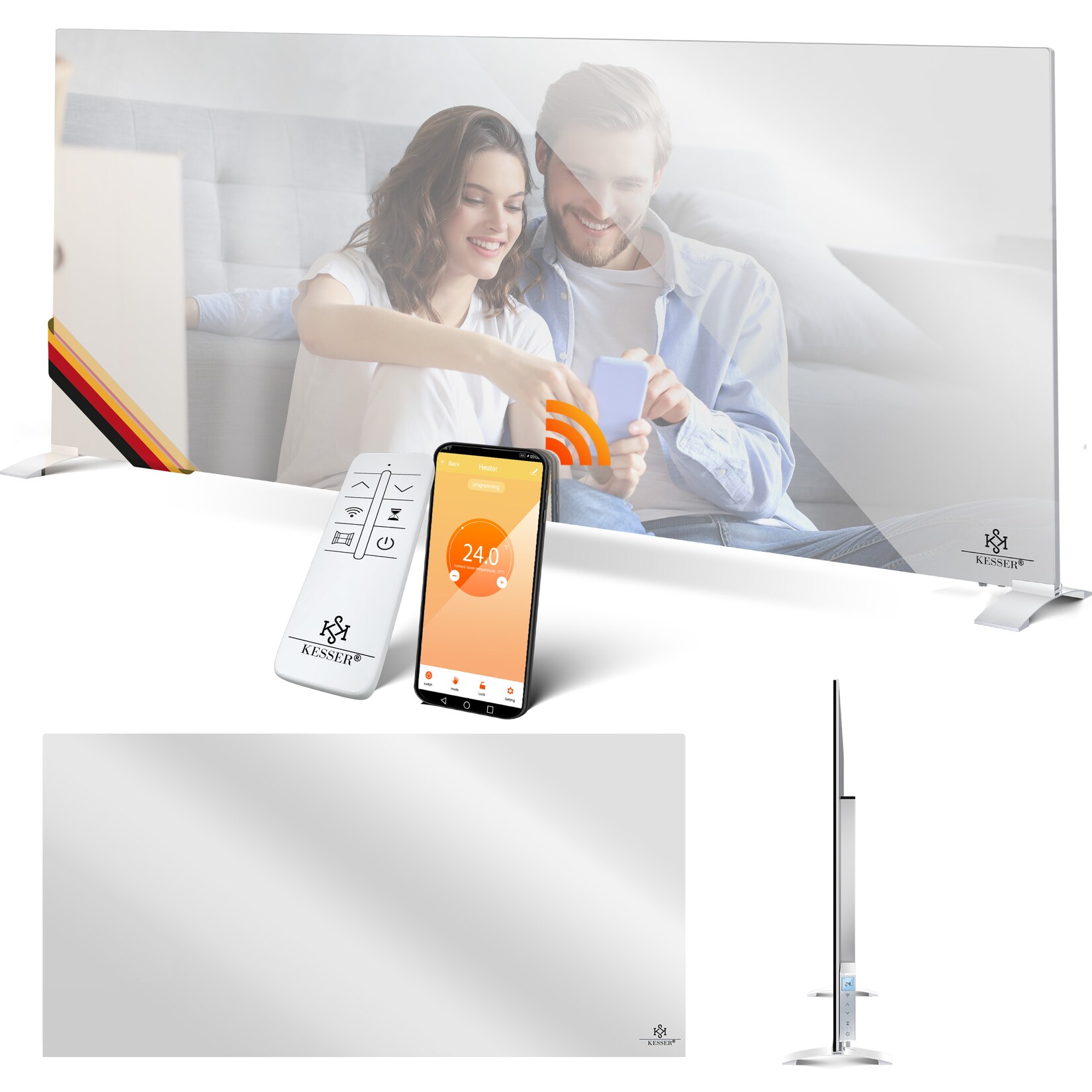 ® Infrarotheizung Spiegelheizung Energiesparend 2in1 Standgerät & Wandmontage Elektroheizung mit Erkennung Offener Fenster + Fernbedienung & App-Steuerung Thermostat Infrarot Heizpaneel
