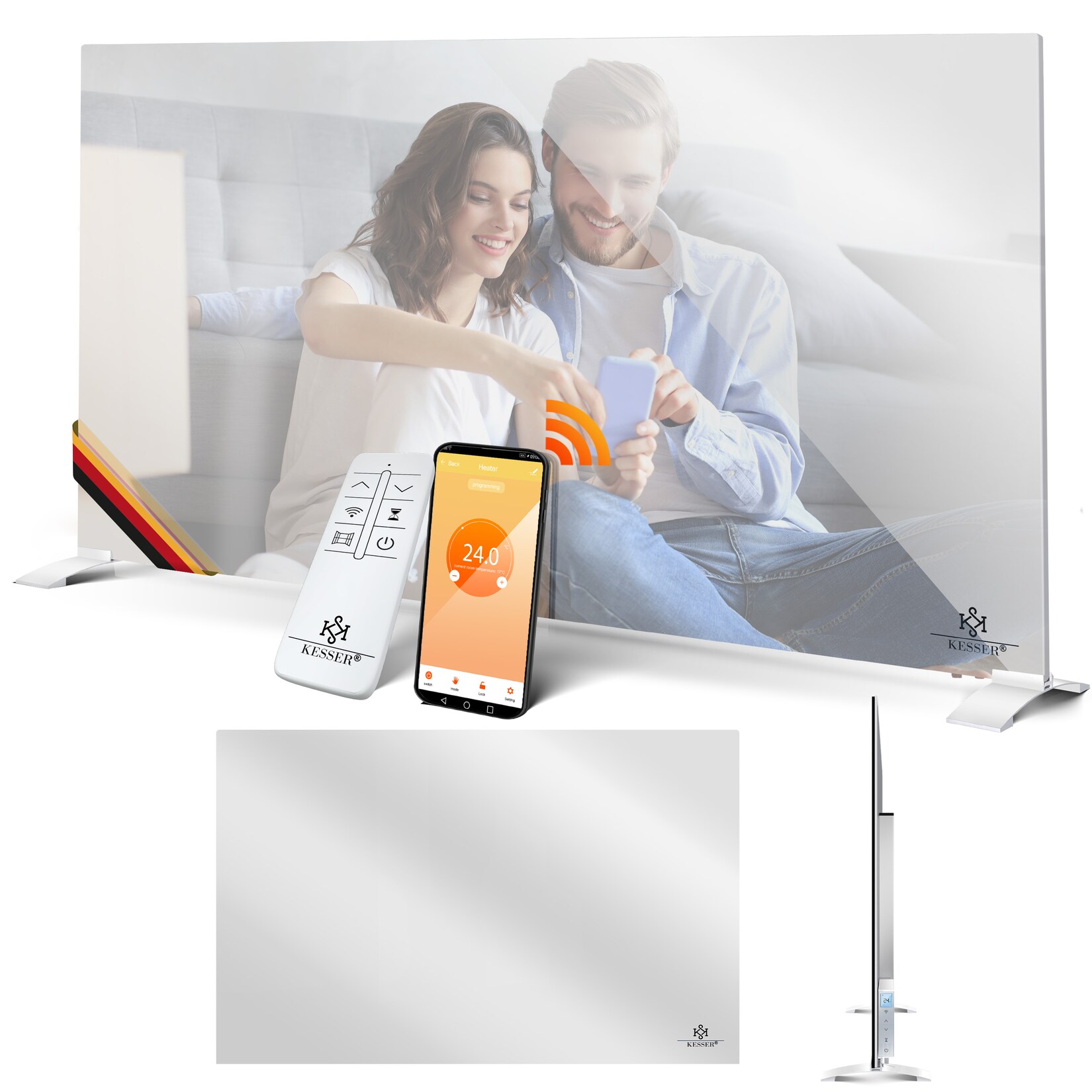 ® Infrarotheizung Spiegelheizung Energiesparend 2in1 Standgerät & Wandmontage Elektroheizung mit Erkennung Offener Fenster + Fernbedienung & App-Steuerung Thermostat Infrarot Heizpaneel