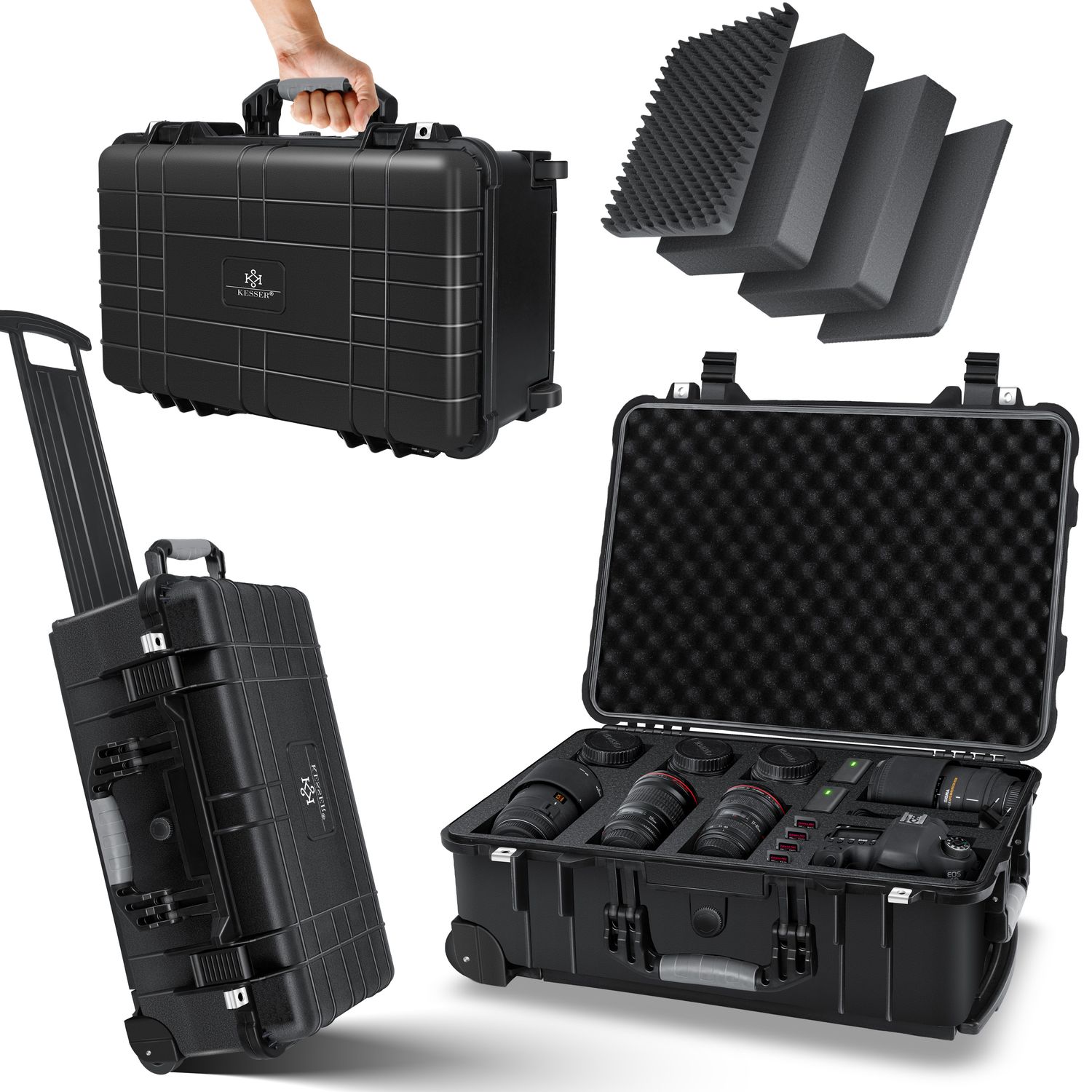 KESSER&reg; Transportkoffer Fotokoffer Werkzeugkoffer mit Schaumstoff, Hartschalen-Kamerakoffer Universalkoffer mit Rollen Teleskopgriff, Wasserdicht Outdoor Trolley, Wetterfest, Sto&szlig;fest 