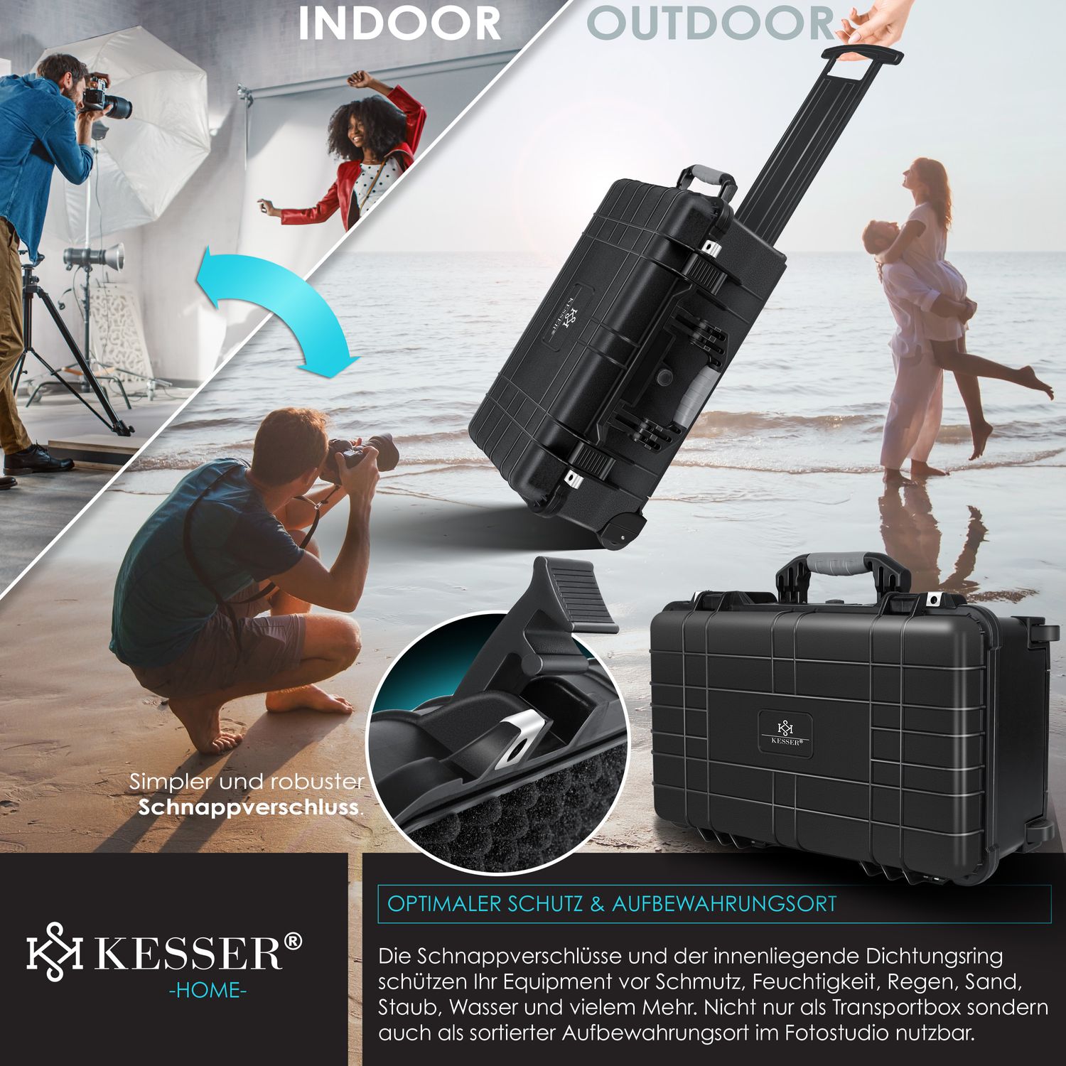KESSER® Transportkoffer, Fotokoffer, Gereedschapskoffer Met Schuim Harde Camerakoffer Universele Koffer Wielen Telescopische Handgreep Waterdicht Outdoor Weerbestendig Schokbestendig 56 X 670291680