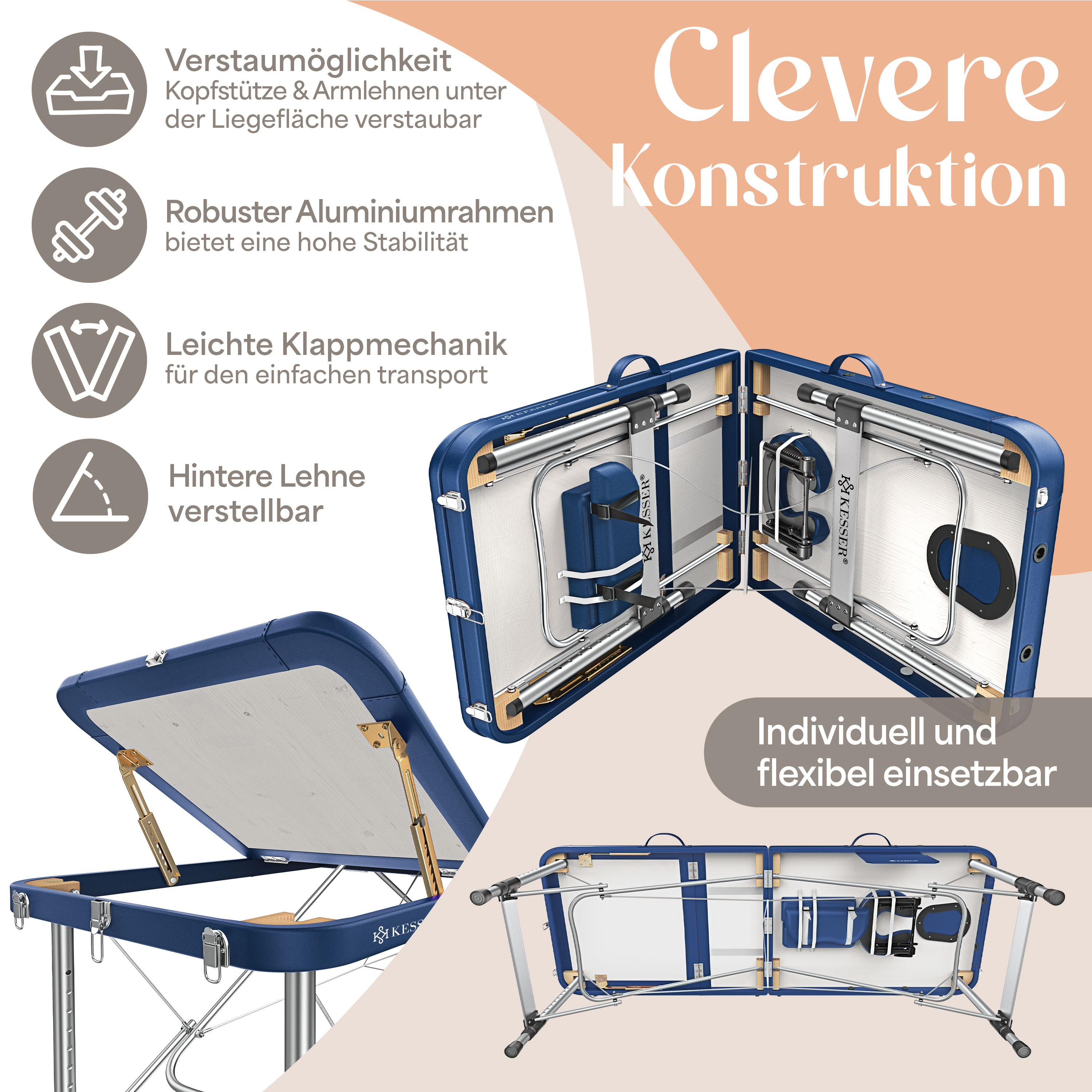 SOLOXTE Klappbares Massagebett Aus PU-Leder – 185 Cm Lang, 14 Kg Leicht, Bis 320 Kg Belastbar
