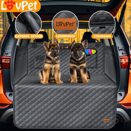 LOVPET® Kofferraumschutz Hund gesteppt mit Seiten- und Ladekantenschutz |  Universale Kofferraum-Schutzmatte für Hunde | Hundedecke Wasserabweisend 