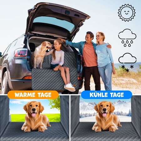 LOVPET® Kofferraumschutz Hund gesteppt mit Seiten- und Ladekantenschutz, Universale Kofferraum-Schutzmatte für Hunde, Hundedecke Wasserabweisend &  Kratzfest mit Sicherheitsgurt und Zubehör