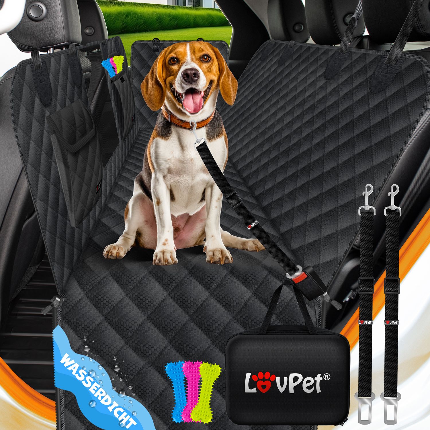 LovPet&reg; 2in1 Hundedecke f&uuml;r Auto R&uuml;ckbank & Kofferraum mit Seitenschutz und Sichtfenster Kofferraumschutz - Wasserabweisende Hunde Autoschondecke Universal Autoschutzdecke Autodecke R&uuml;cksitz 