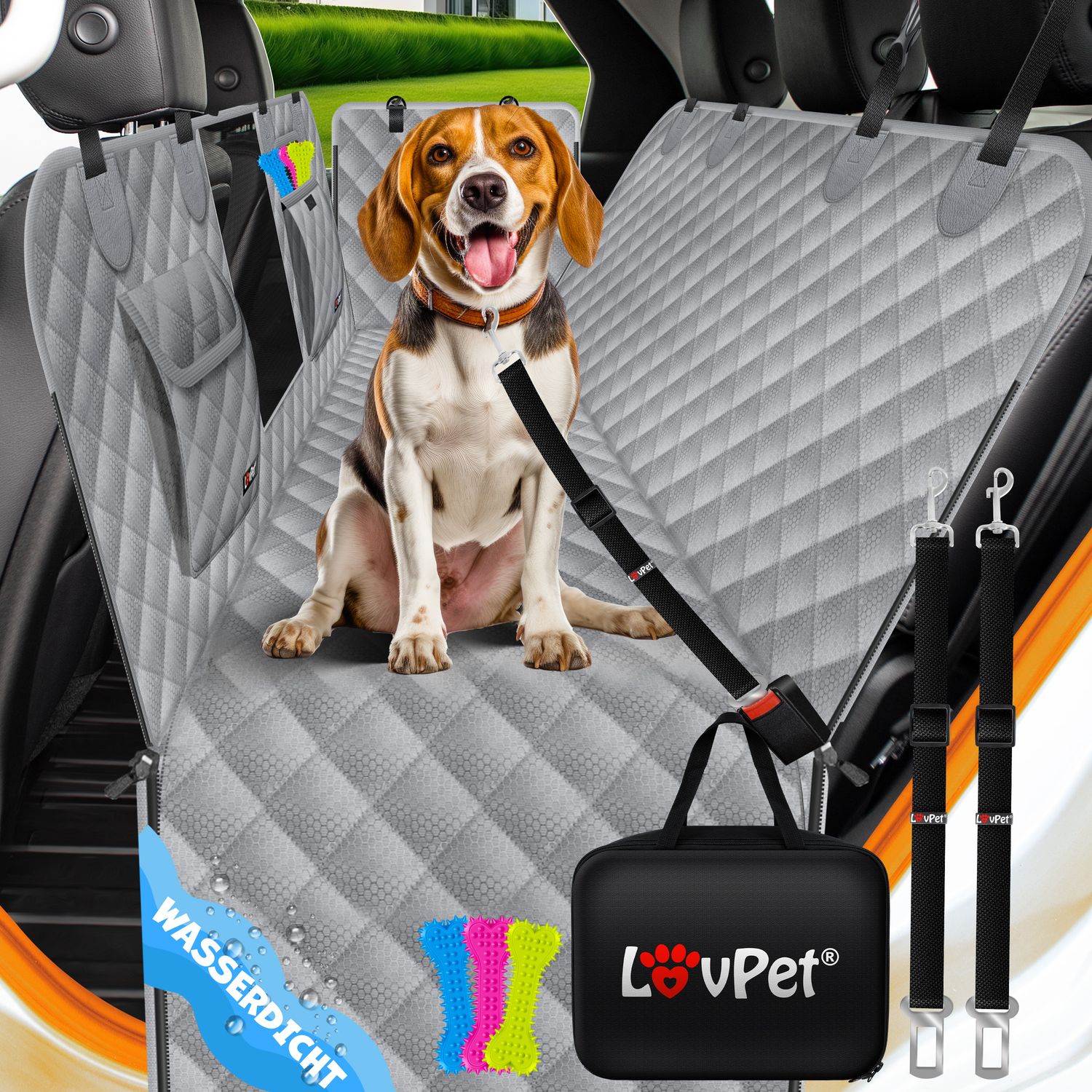 LovPet&reg; 2in1 Hundedecke f&uuml;r Auto R&uuml;ckbank & Kofferraum mit Seitenschutz und Sichtfenster Kofferraumschutz - Wasserabweisende Hunde Autoschondecke Universal Autoschutzdecke Autodecke R&uuml;cksitz 