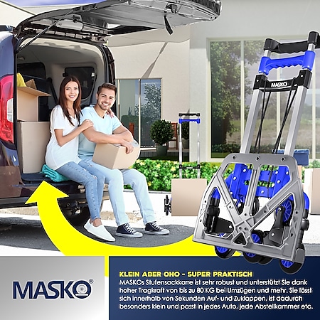 MASKO® Stufen-Sackkarre Treppenkarre Klappbar 80 kg Tragkraft 3x3