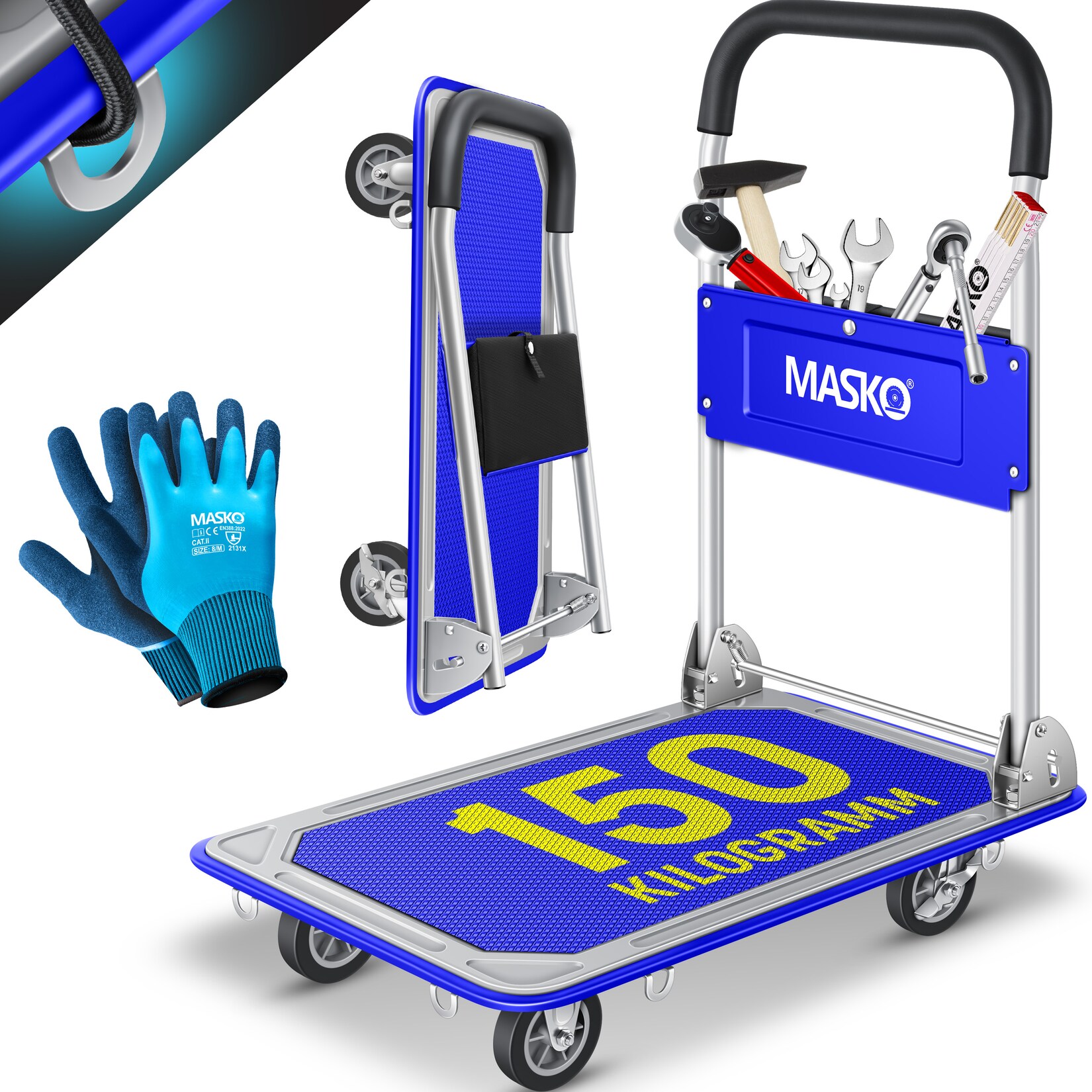 ® Plattformwagen Transportwagen Lagerwagen Klappbar Inkl. Arbeitshandschuhe   Feststellbremse Transporthilfe   Mit 6 Sicherungsösen   360° Lenkrollen   Paketwagen Klappwagen