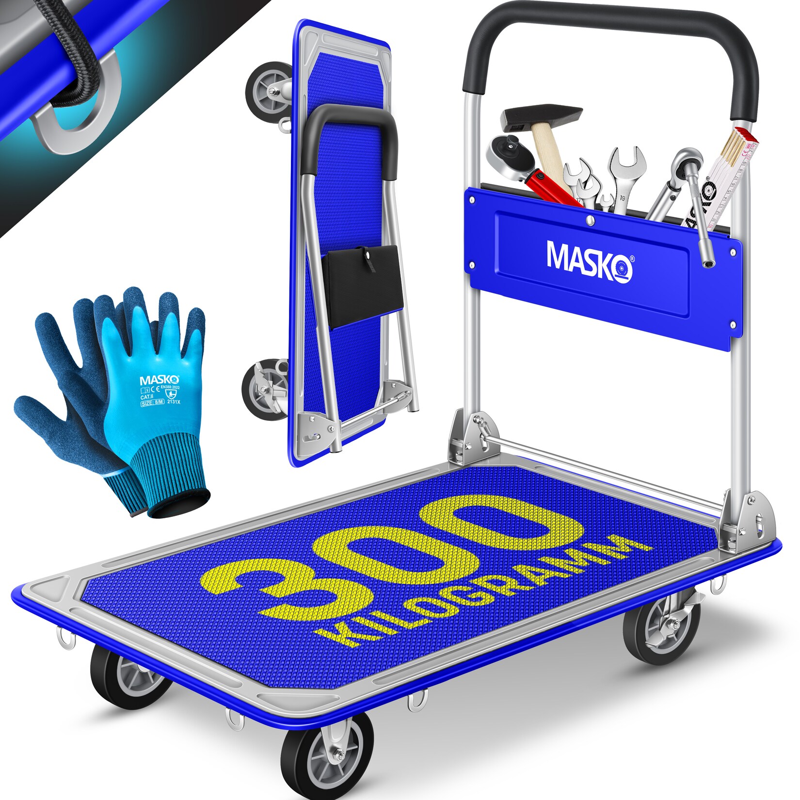 ® Plattformwagen Transportwagen Lagerwagen Klappbar Inkl. Arbeitshandschuhe   Feststellbremse Transporthilfe   Mit 6 Sicherungsösen   360° Lenkrollen   Paketwagen Klappwagen