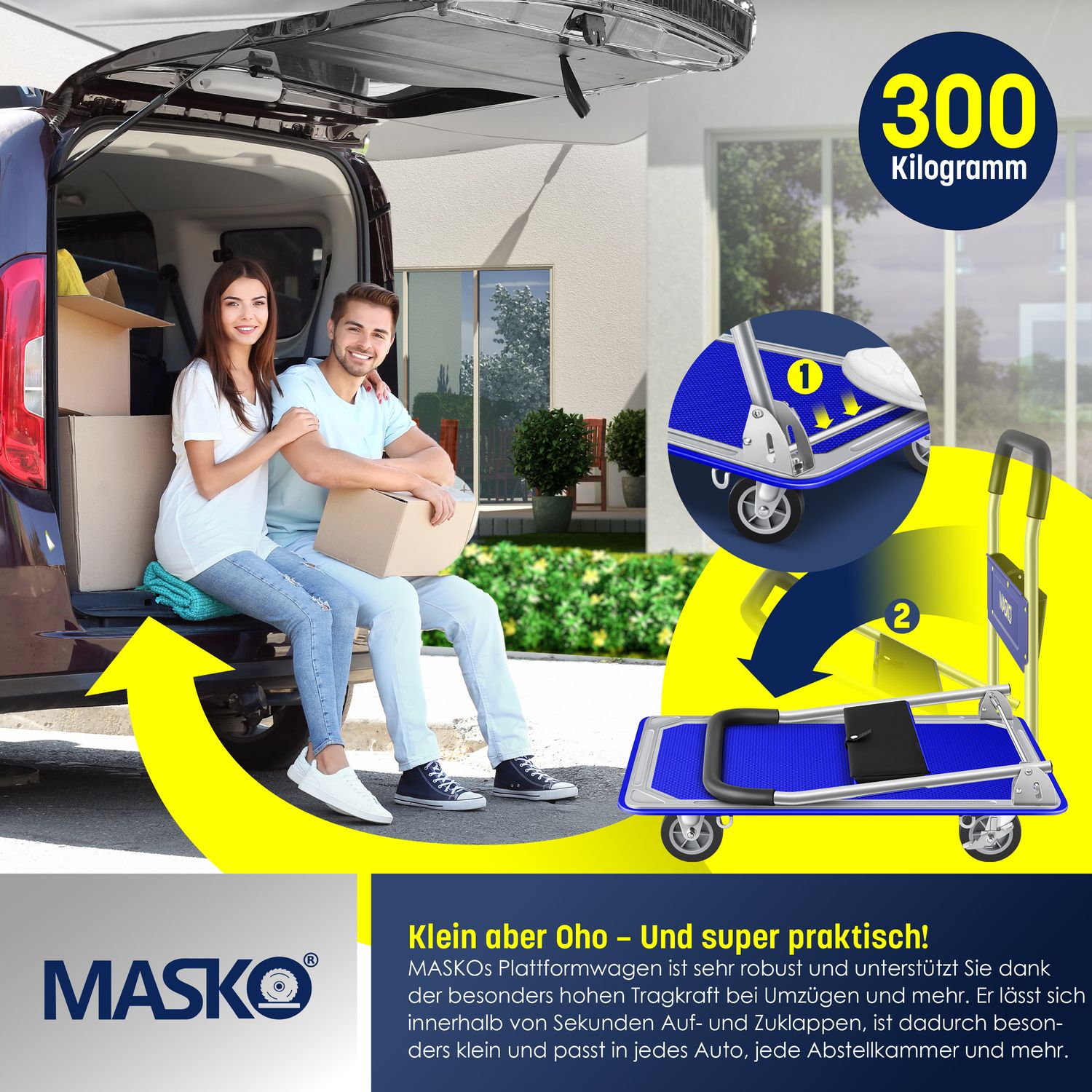 MASKO® Platformwagen, transportwagen, magazijnwagen, inklapbaar, incl