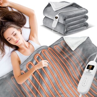 KESSER® Heizdecke mit Abschaltautomatik Doppelseitig Elektrische Wärmedecke | Kuscheldecke Bett, Sofa | 9 Temperaturstufen | waschbar bis 40°C | mit Timer Digitalanzeige 